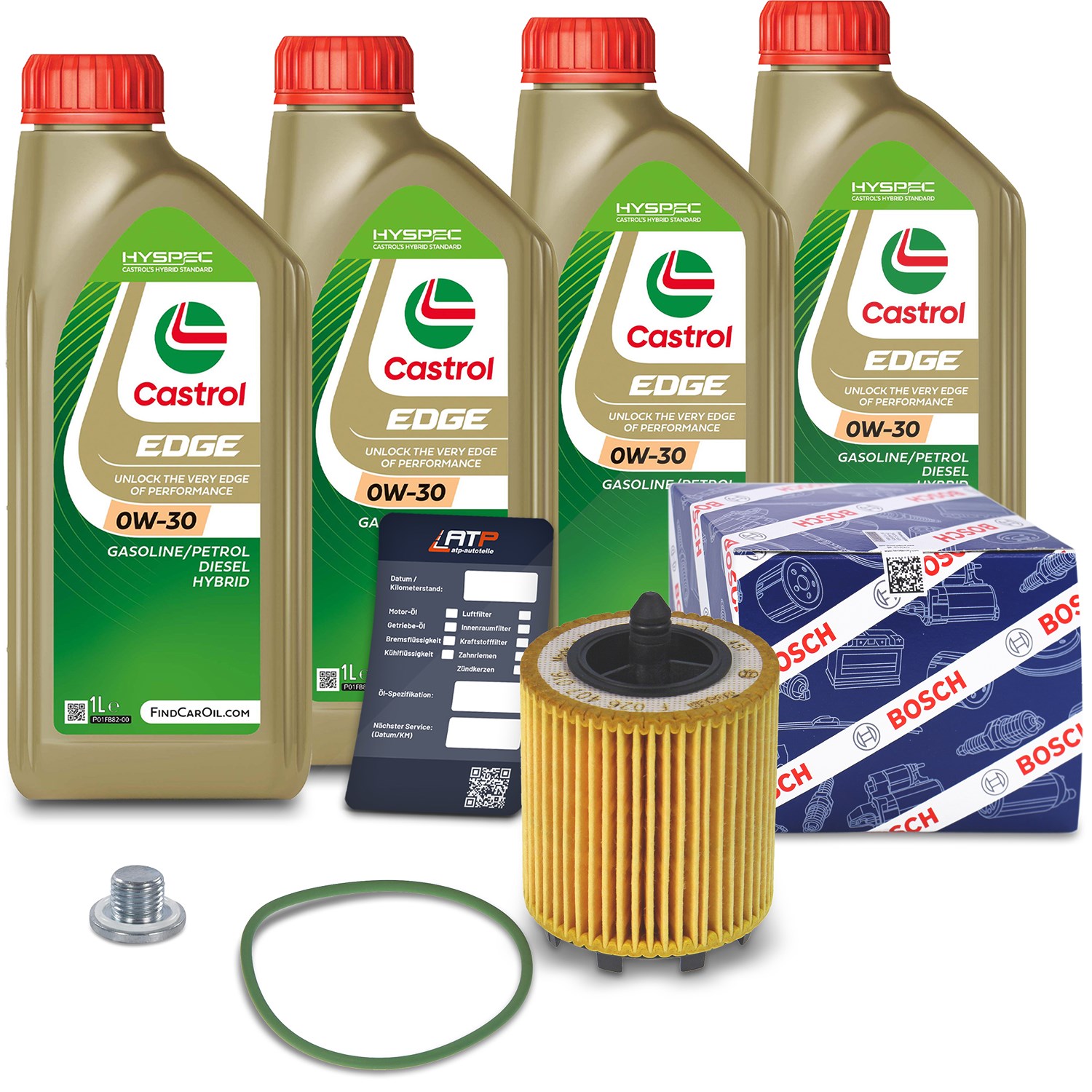 Bosch Ölfilter+Schraube+4 L Castrol 0W-30 [Hersteller-Nr. 10490870] für Opel