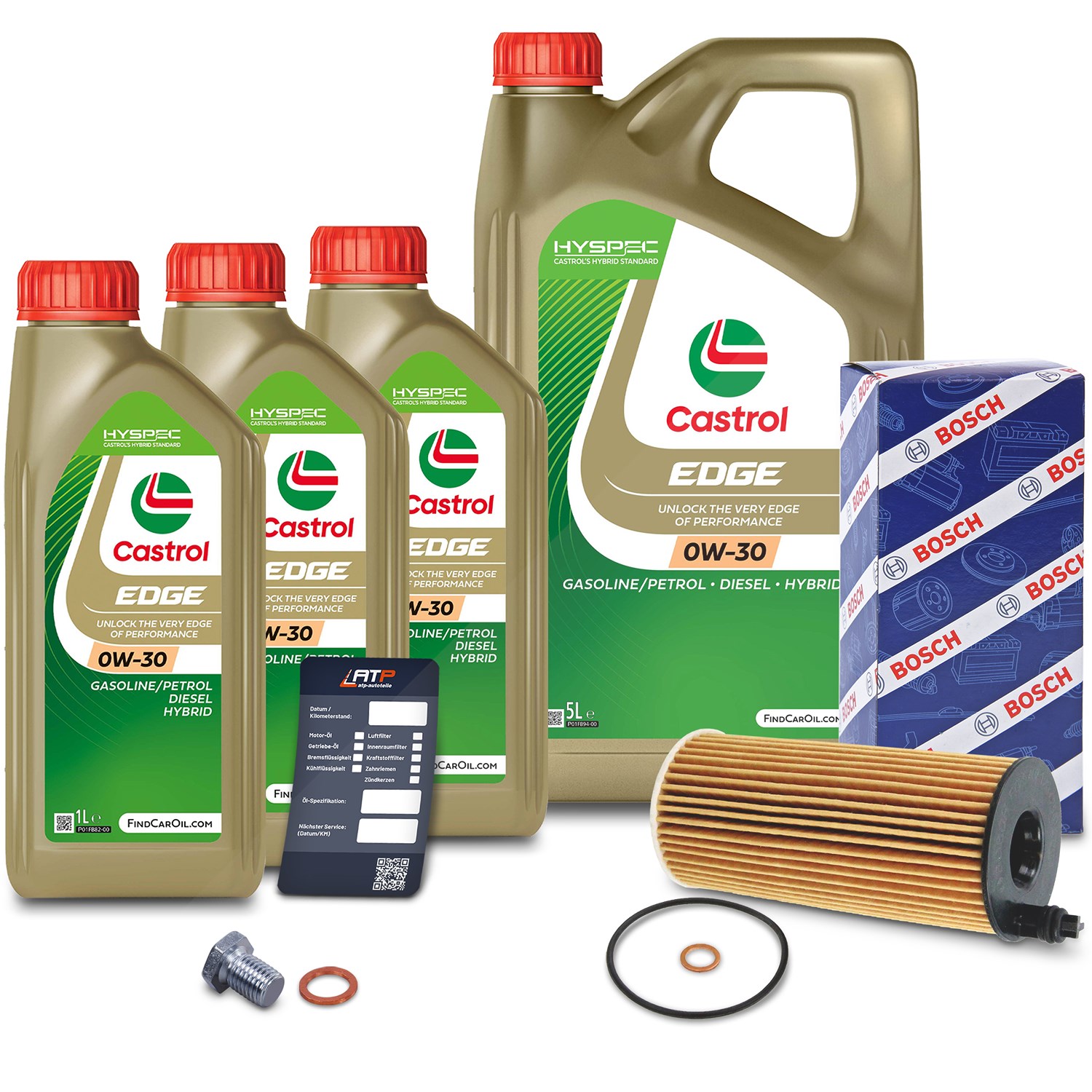 Bosch Ölfilter+Schraube+8 L Castrol 0W-30 [Hersteller-Nr. 10492070] für BMW