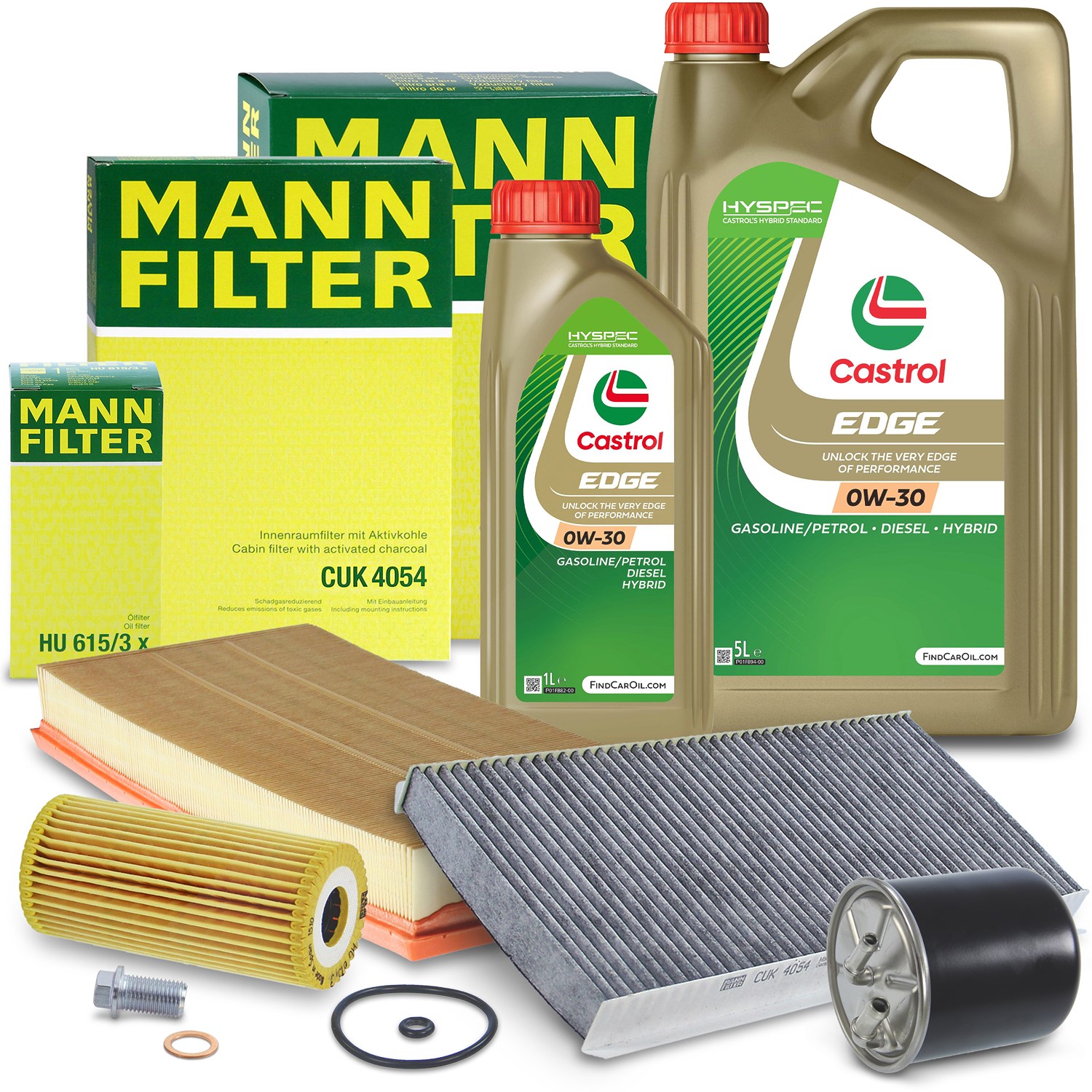 Mann-filter Inspektionspaket B + 6 L CASTROL EDGE FST 0W-30 [Hersteller-Nr. 10493196] für Mercedes-Benz