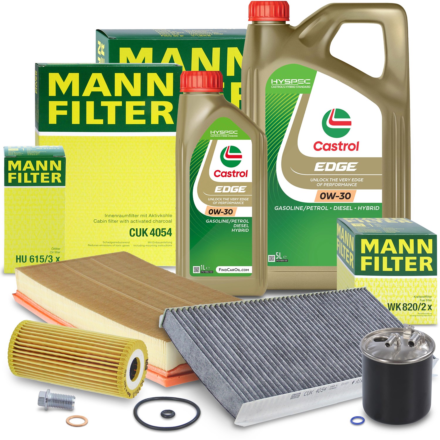 Mann-filter Inspektionspaket B + 6 L CASTROL EDGE FST 0W-30 [Hersteller-Nr. 10493197] für Mercedes-Benz