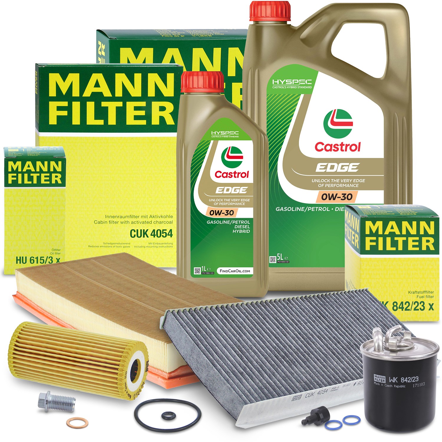 Mann-filter Inspektionspaket B + 6 L CASTROL EDGE FST 0W-30 [Hersteller-Nr. 10493198] für Mercedes-Benz