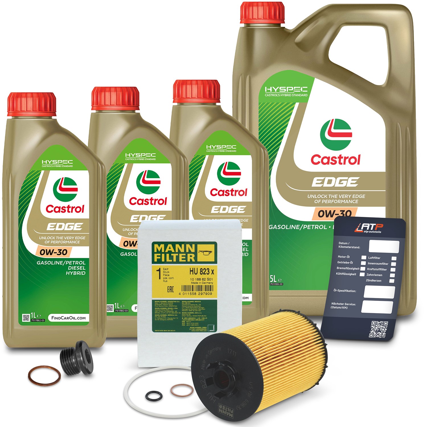 Mann-filter Ölfilter+Schraube+8 L Castrol Edge 0W-30 [Hersteller-Nr. 10493303] für BMW
