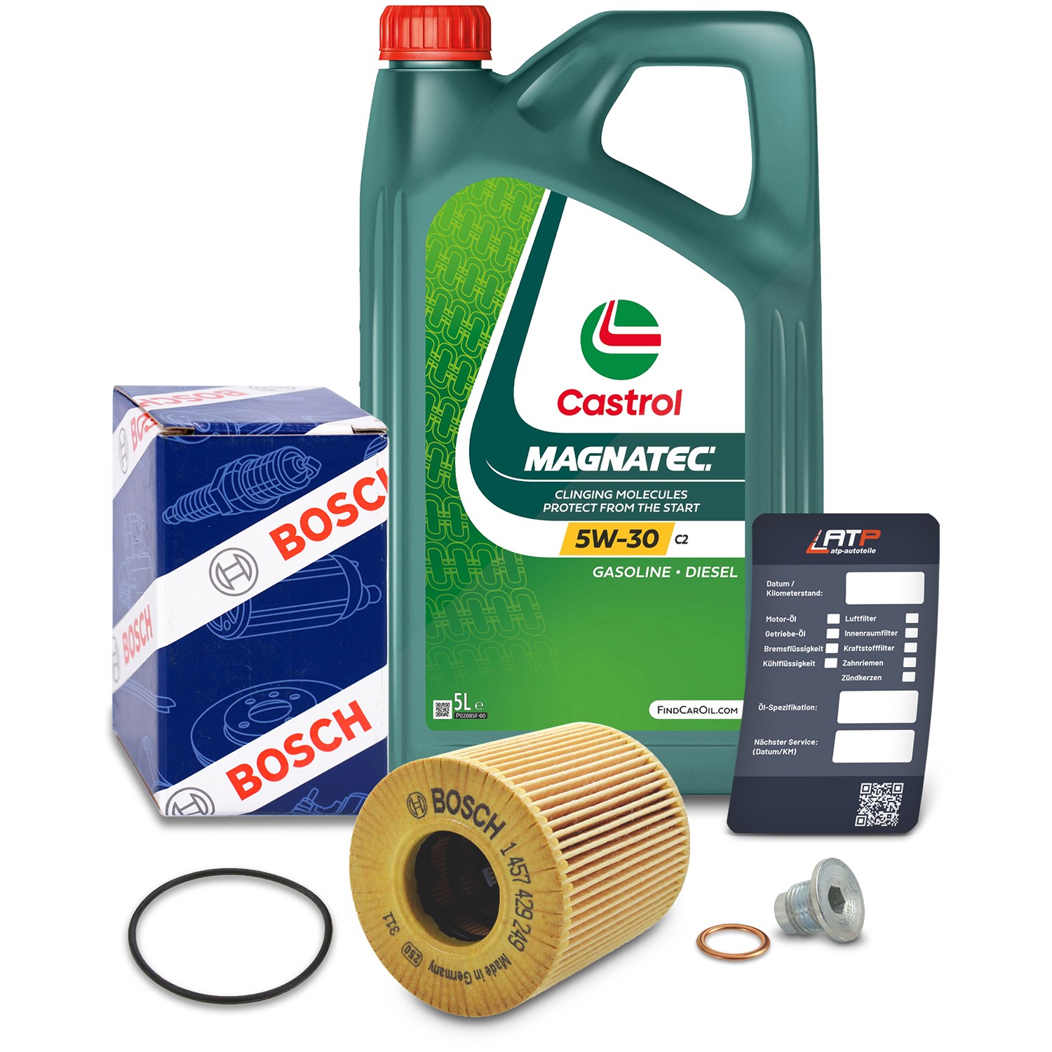 Bosch Ölfilter+Schraube+5 L Castrol Magnatec 5W-30 C2 [Hersteller-Nr. 10491854] für Peugeot, Citroën