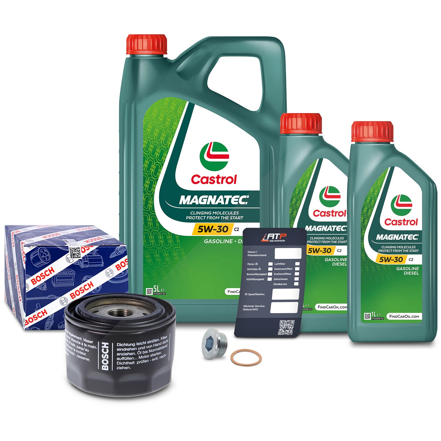 Bosch Ölfilter+Schraube+7 L Castrol Magnatec 5W-30 C2 [Hersteller-Nr. 10491856] für Fiat