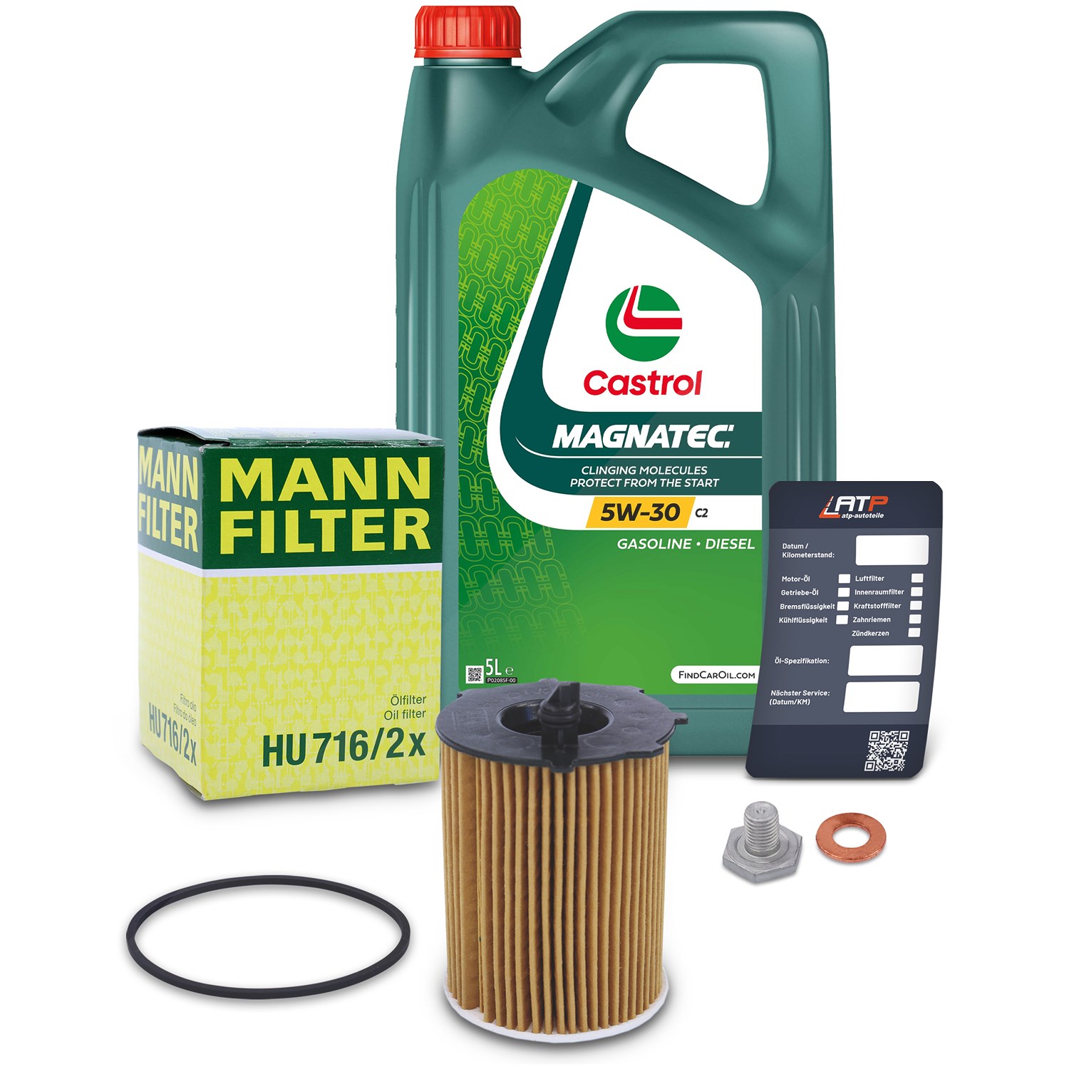 Mann-filter Ölfilter+Schraube+5 L Castrol Magnatec 5W-30 C2 [Hersteller-Nr. 10491864] für Citroën, Peugeot