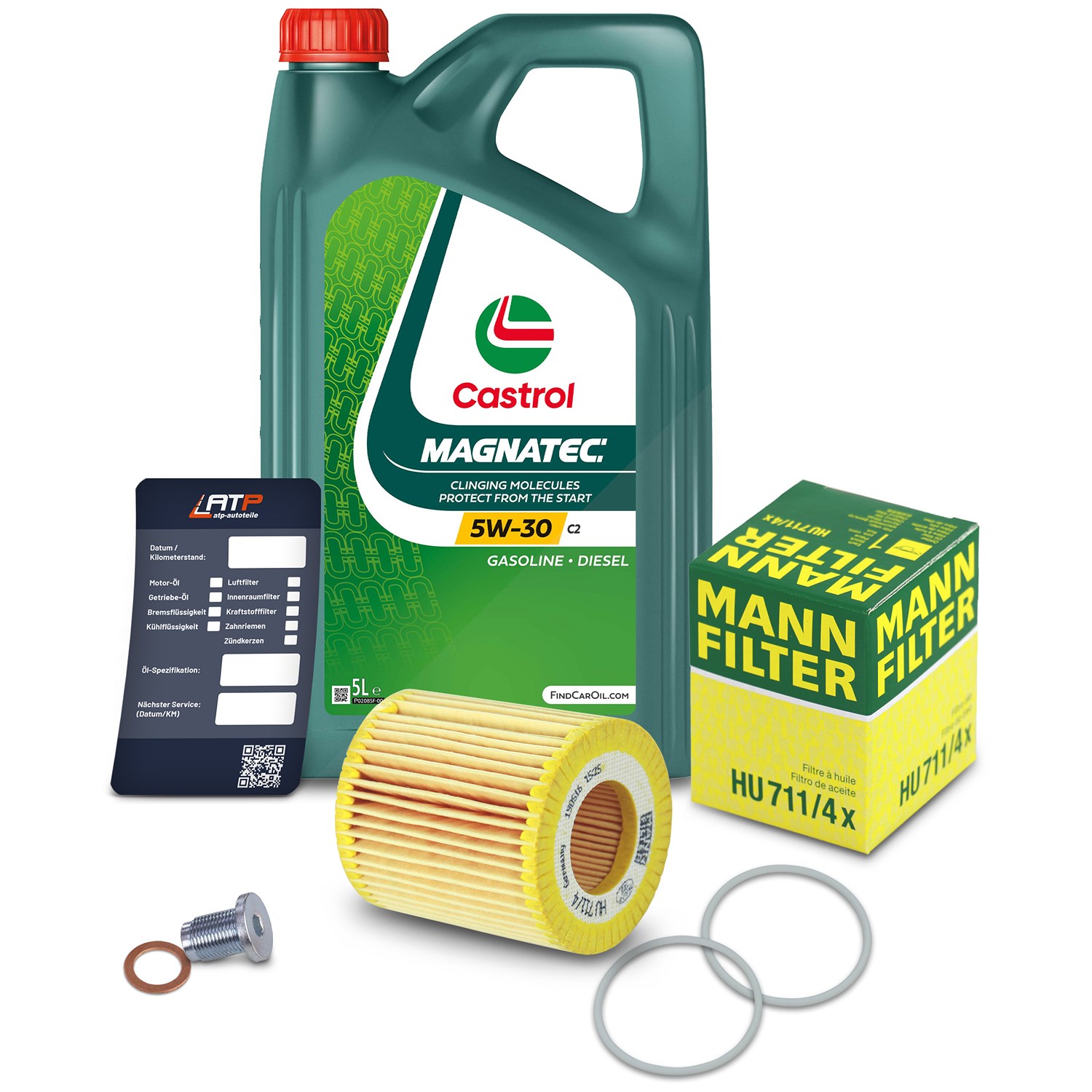 Mann-filter Ölfilter+Schraube+5 L Castrol Magnatec 5W-30 C2 [Hersteller-Nr. 10491865] für Alfa Romeo, Fiat