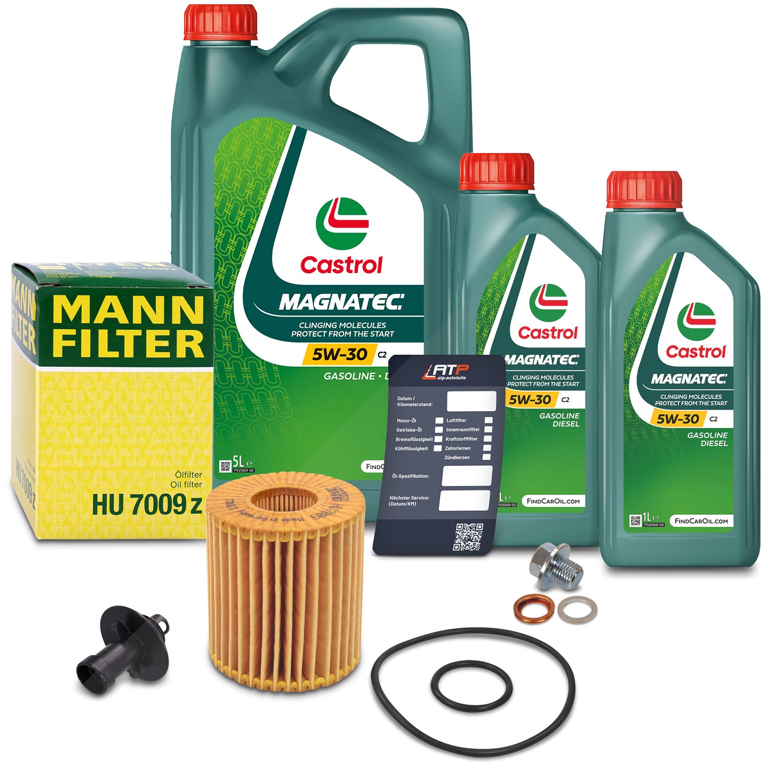 Mann-filter Ölfilter+Schraube+7 L Castrol Magnatec 5W-30 C2 [Hersteller-Nr. 10491866] für Toyota