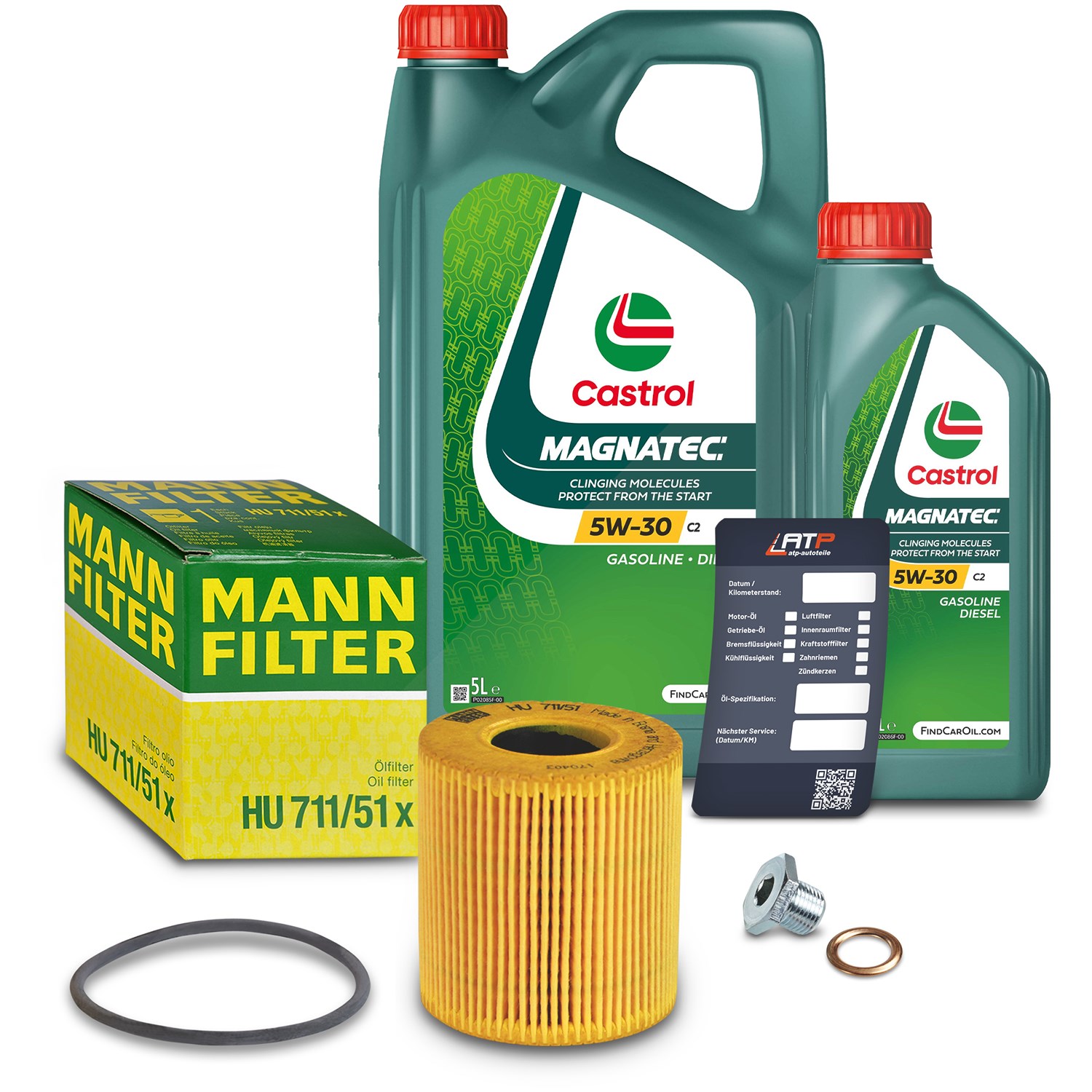 Mann-filter Ölfilter+Schraube+6 L Castrol Magnatec 5W-30 C2 [Hersteller-Nr. 10491868] für Peugeot