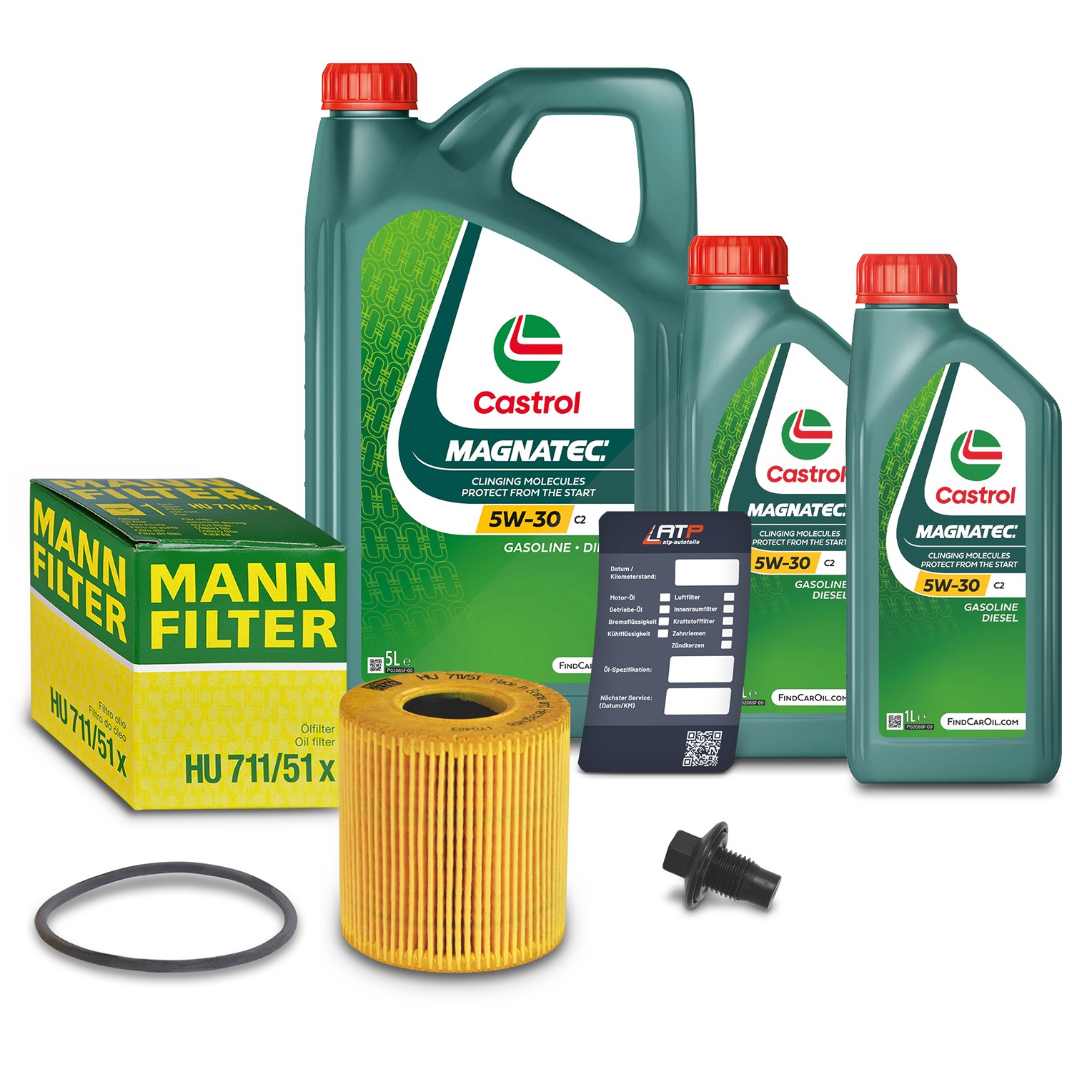 Mann-filter Ölfilter+Schraube+7 L Castrol Magnatec 5W-30 C2 [Hersteller-Nr. 10491870] für Citroën, Land Rover, Jaguar, Ford, Peugeot