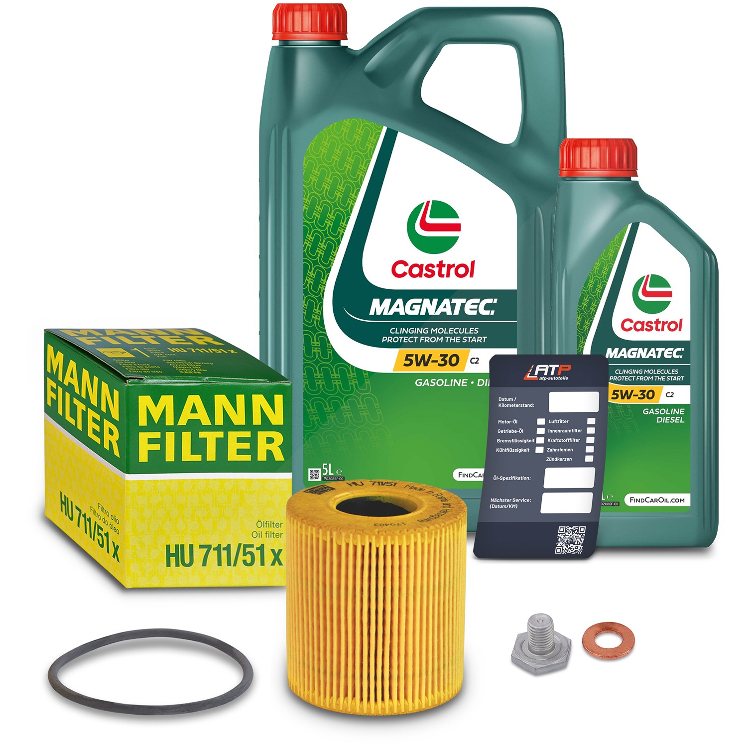Mann-filter Ölfilter+Schraube+6 L Castrol Magnatec 5W-30 C2 [Hersteller-Nr. 10491871] für Citroën, Peugeot