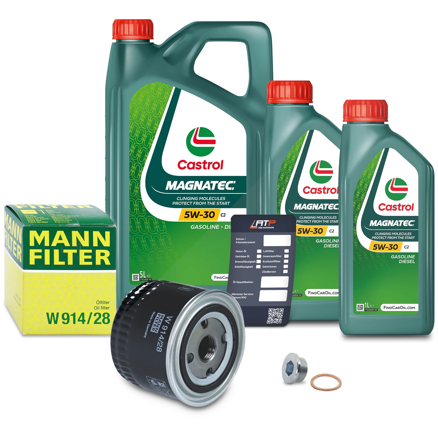 Mann-filter Ölfilter+Schraube+7 L Castrol Magnatec 5W-30 C2 [Hersteller-Nr. 10491875] für Fiat