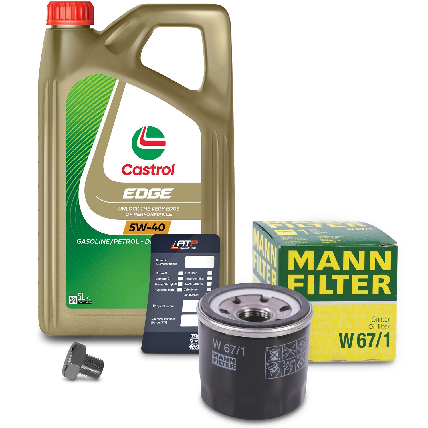 Mann-filter Ölfilter+Schraube+5 L Castrol 5W-40 [Hersteller-Nr. 10491416] für Mazda