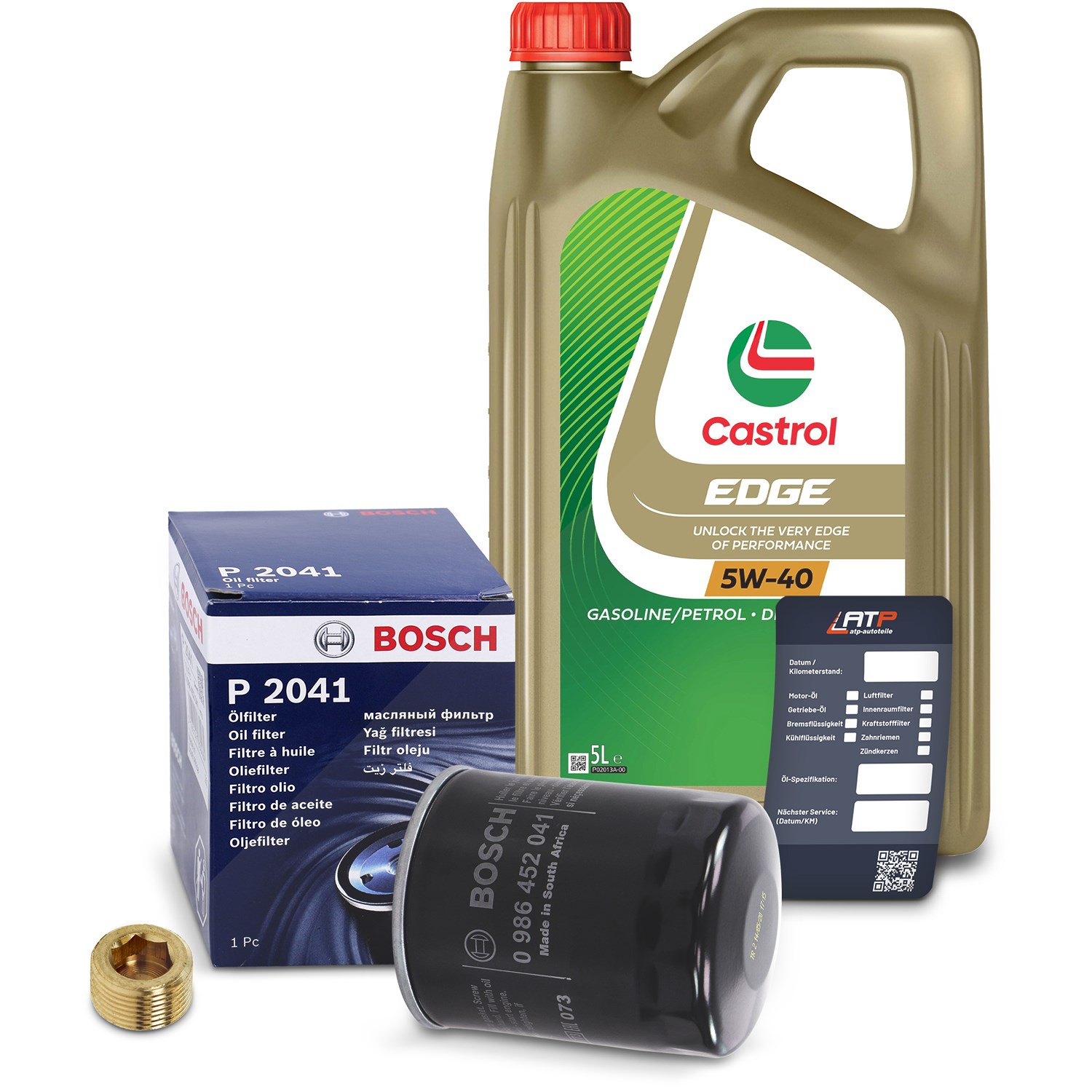 Bosch Ölfilter+Schraube+5 L Castrol 5W-40 [Hersteller-Nr. 10490797] für Lancia, Ford, Fiat