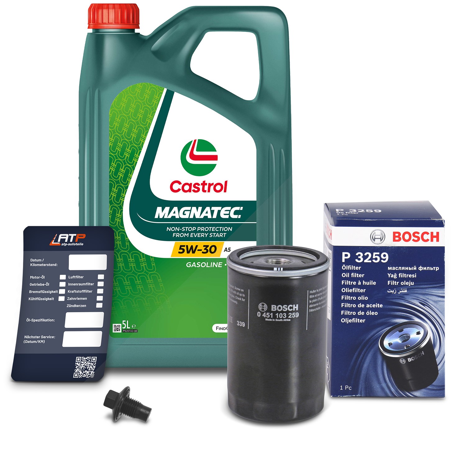 Bosch Ölfilter+Schraube+5 L Castrol Magnatec 5W-30 A5 [Hersteller-Nr. 10491821] für Ford