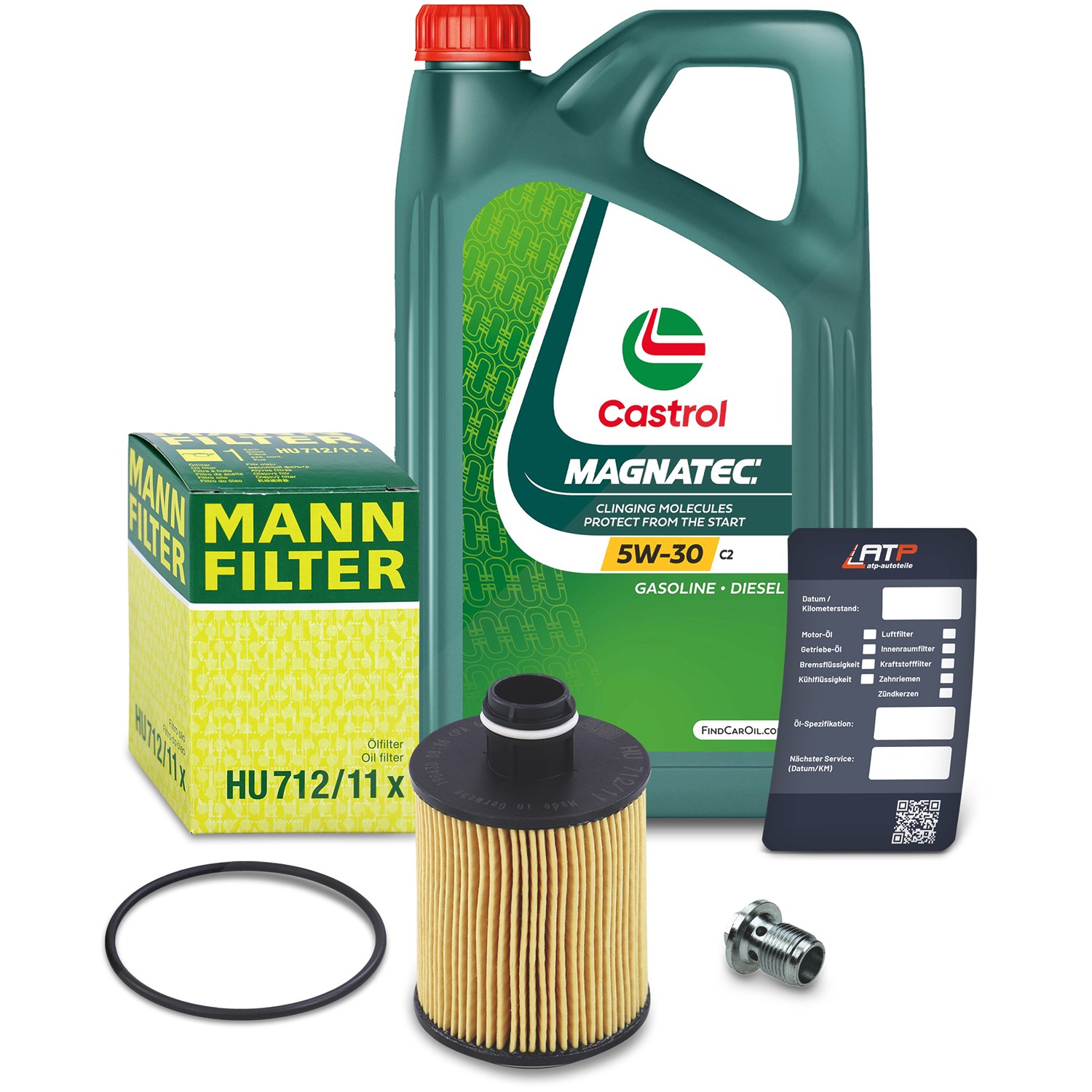 Mann-filter Ölfilter+Schraube+5 L Castrol Magnatec 5W-30 C2 [Hersteller-Nr. 10491878] für Alfa Romeo, Fiat, Lancia