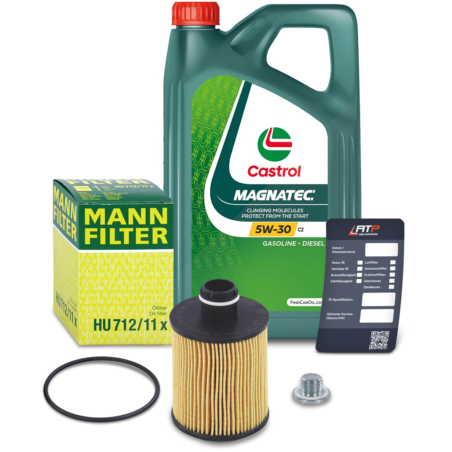 Mann-filter Ölfilter+Schraube+5 L Castrol Magnatec 5W-30 C2 [Hersteller-Nr. 10491879] für Alfa Romeo, Fiat, Lancia