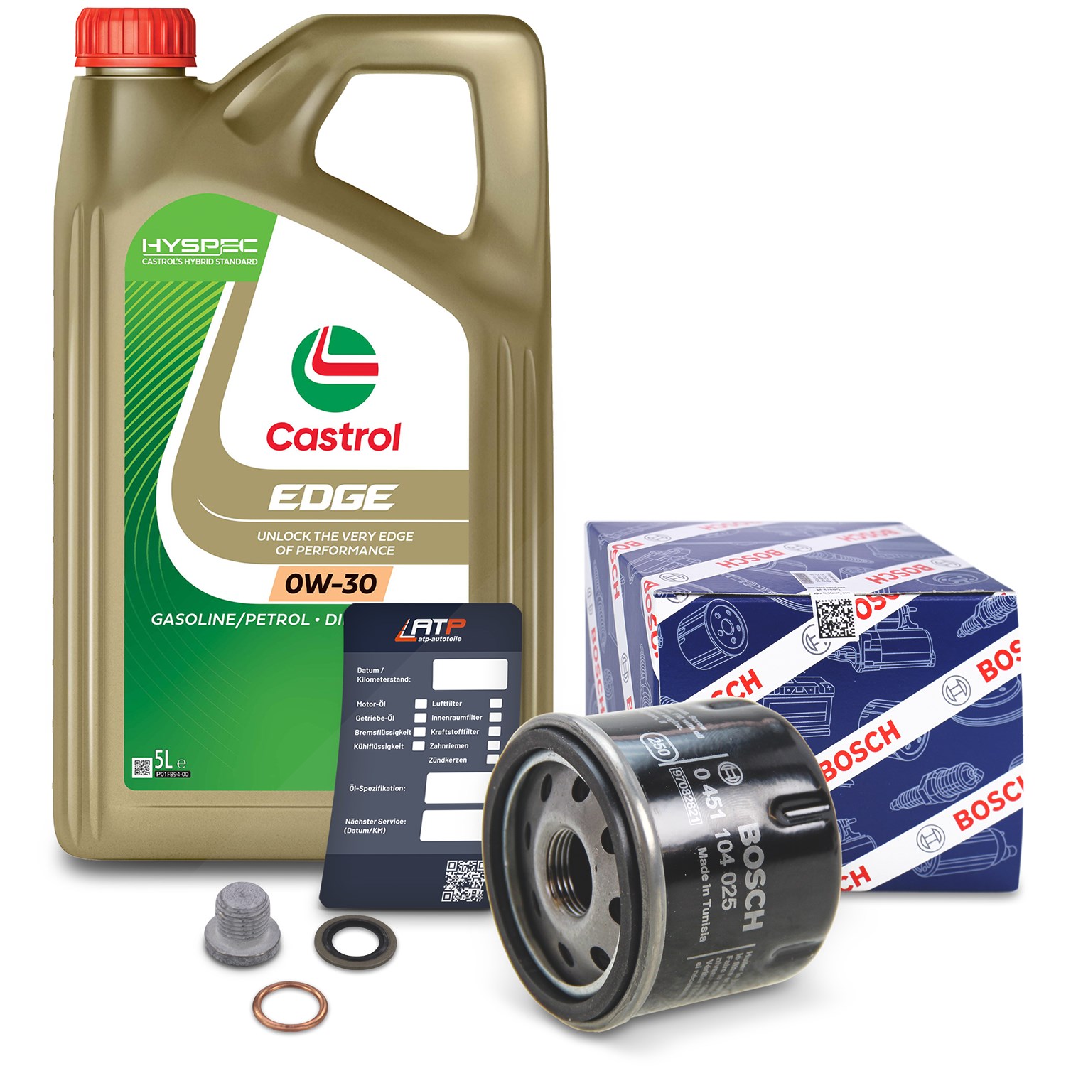 Bosch Ölfilter+Schraube+5 L Castrol 0W-30 [Hersteller-Nr. 10490815] für Dacia, Renault
