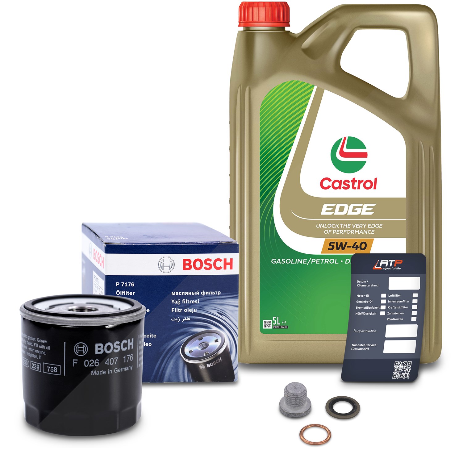 Bosch Ölfilter+ Schraube + 5 L Castrol EDGE FST 5W-40 [Hersteller-Nr. 10493496] für Renault, Mercedes-Benz