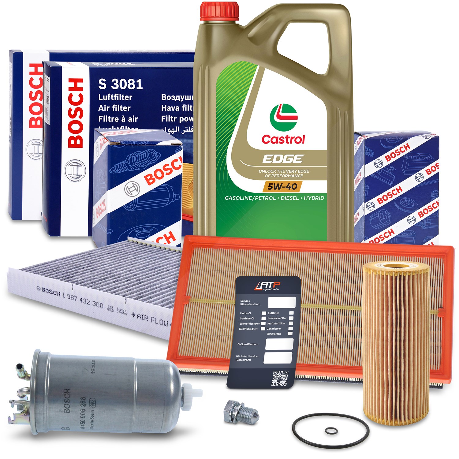 Bosch Inspektionspaket B+5 L CASTROL 5W-40 [Hersteller-Nr. 10491723] für Audi, Skoda, VW