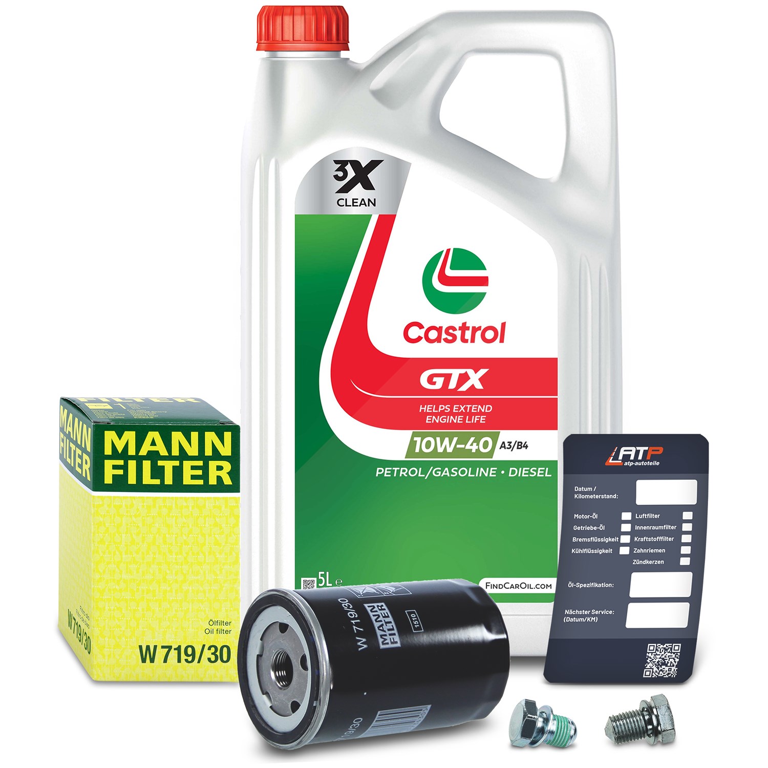 Mann-filter Ölfilter+Schraube+5 L Castrol GTX 10W-40 A/B [Hersteller-Nr. 10492626] für Audi, Skoda, Seat, VW