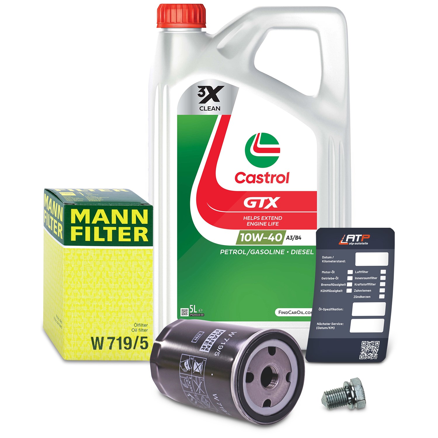 Mann-filter Ölfilter+Schraube+5 L Castrol GTX 10W-40 A/B [Hersteller-Nr. 10492628] für Audi, VW