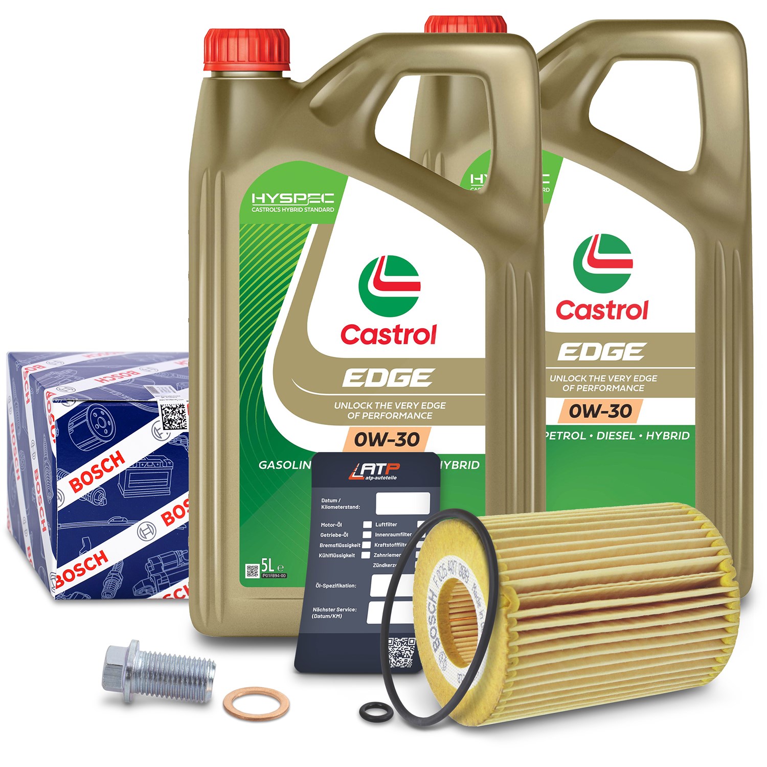 Bosch Ölfilter+Schraube+10 L Castrol 0W-30 [Hersteller-Nr. 10490929] für Chrysler, Jeep