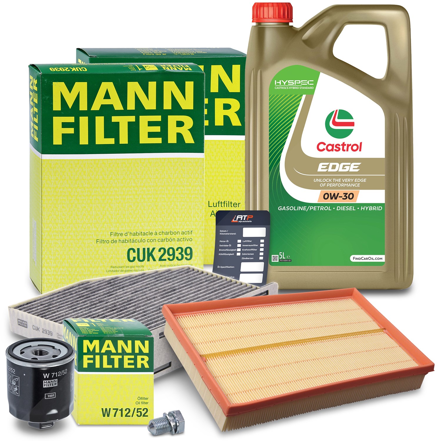 Mann-filter Inspektionspaket A + 5L CASTROL EDGE FST 0W-30 [Hersteller-Nr. 10492458] für VW, Skoda