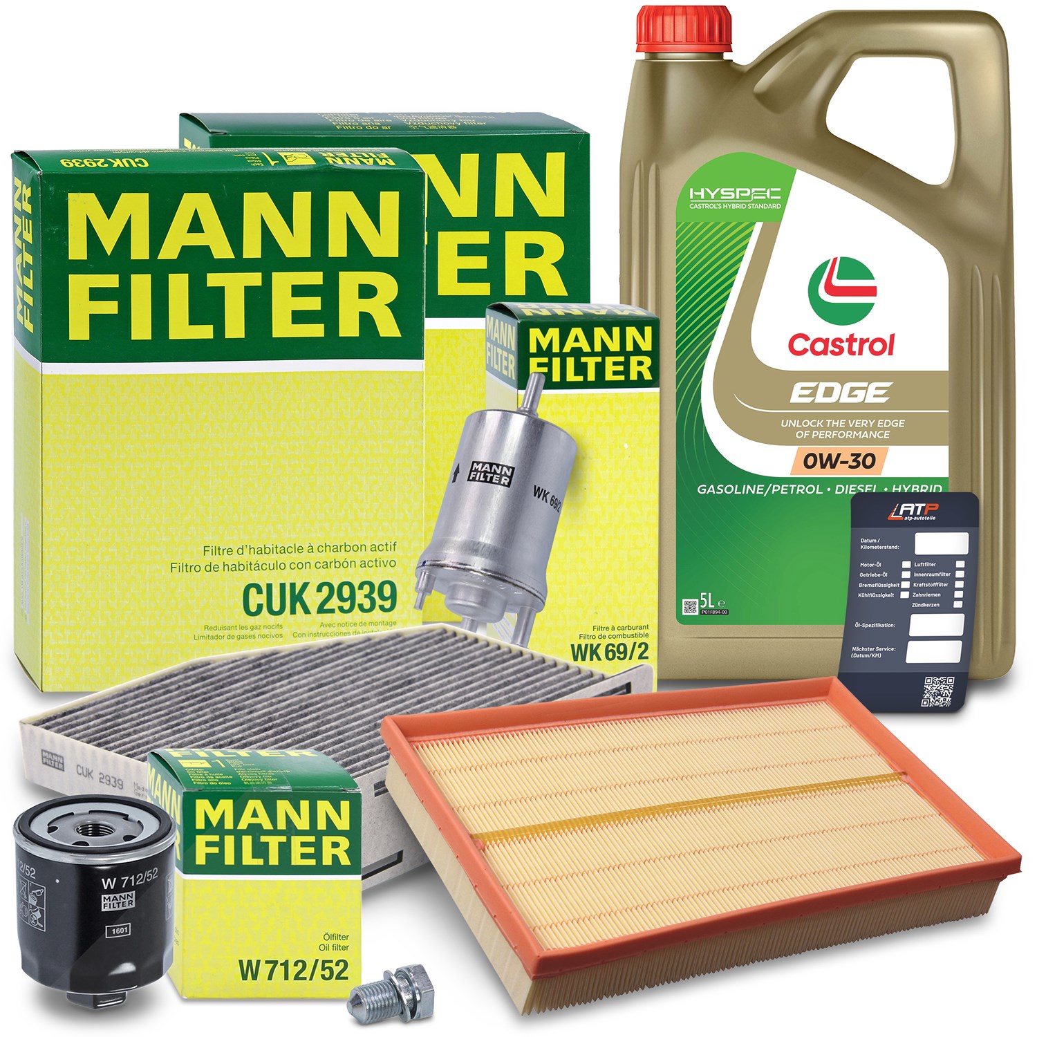 Mann-filter Inspektionspaket B + 5L CASTROL EDGE FST 0W-30 [Hersteller-Nr. 10492459] für VW, Skoda