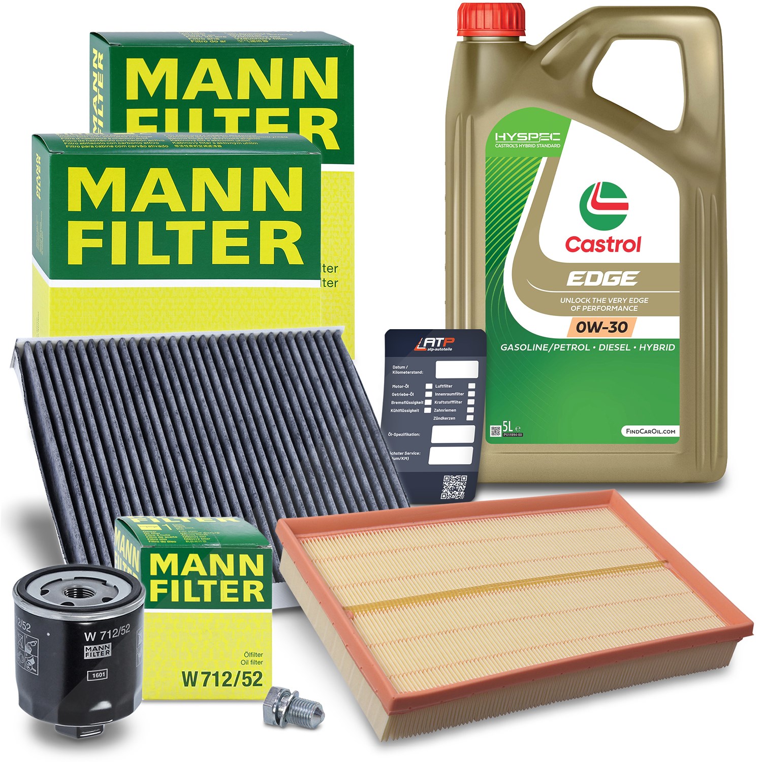 Mann-filter Inspektionspaket A + 5L CASTROL EDGE FST 0W-30 [Hersteller-Nr. 10492466] für Seat, Skoda, VW