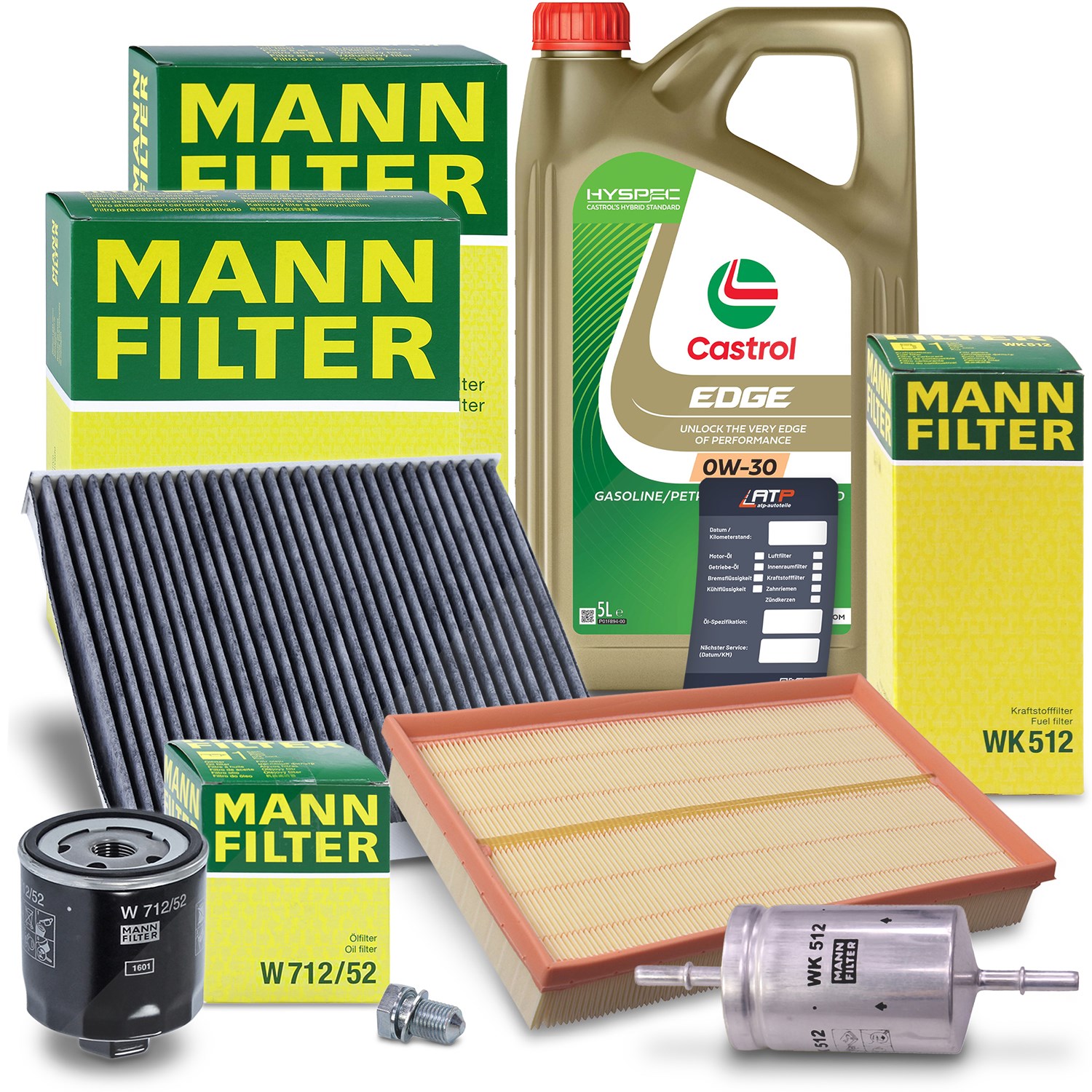 Mann-filter Inspektionspaket B + 5L CASTROL EDGE FST 0W-30 [Hersteller-Nr. 10492467] für Seat, Skoda, VW