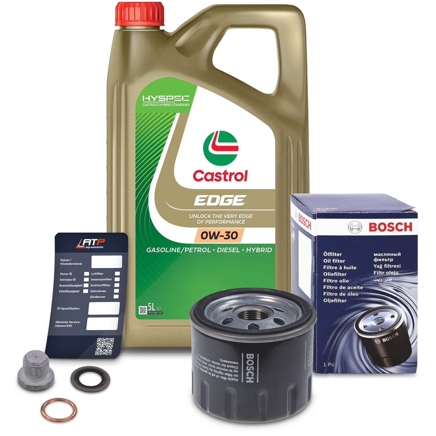 Bosch Ölfilter+Schraube+5 L Castrol 0W-30 [Hersteller-Nr. 10490923] für Dacia, Nissan, Renault