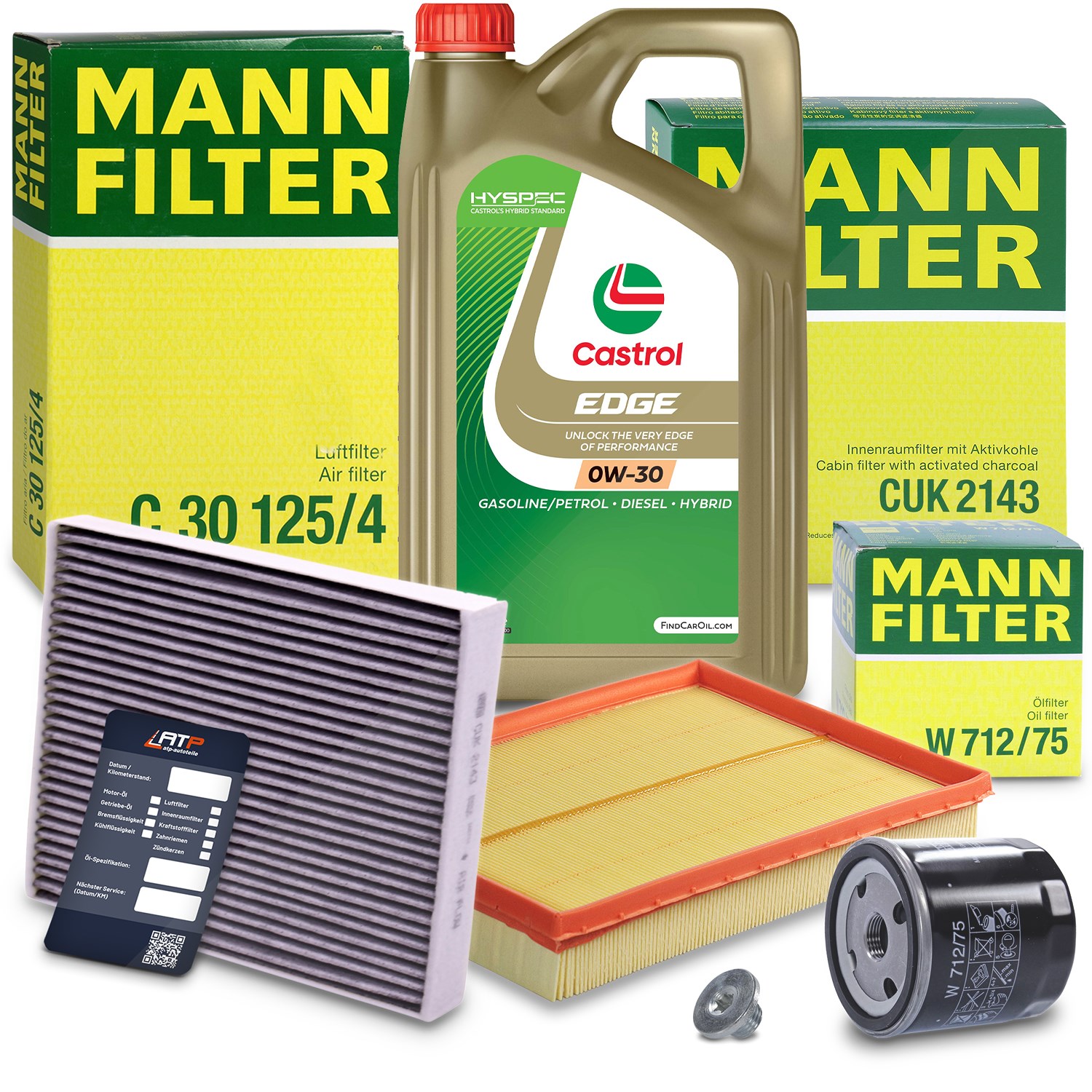 Mann-filter Inspektionspaket A + 5L CASTROL EDGE FST 0W-30 [Hersteller-Nr. 10492501] für Opel