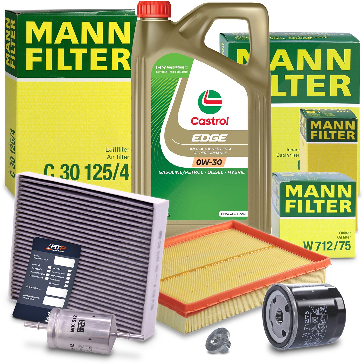 Mann-filter Inspektionspaket B + 5L CASTROL EDGE FST 0W-30 [Hersteller-Nr. 10492502] für Opel