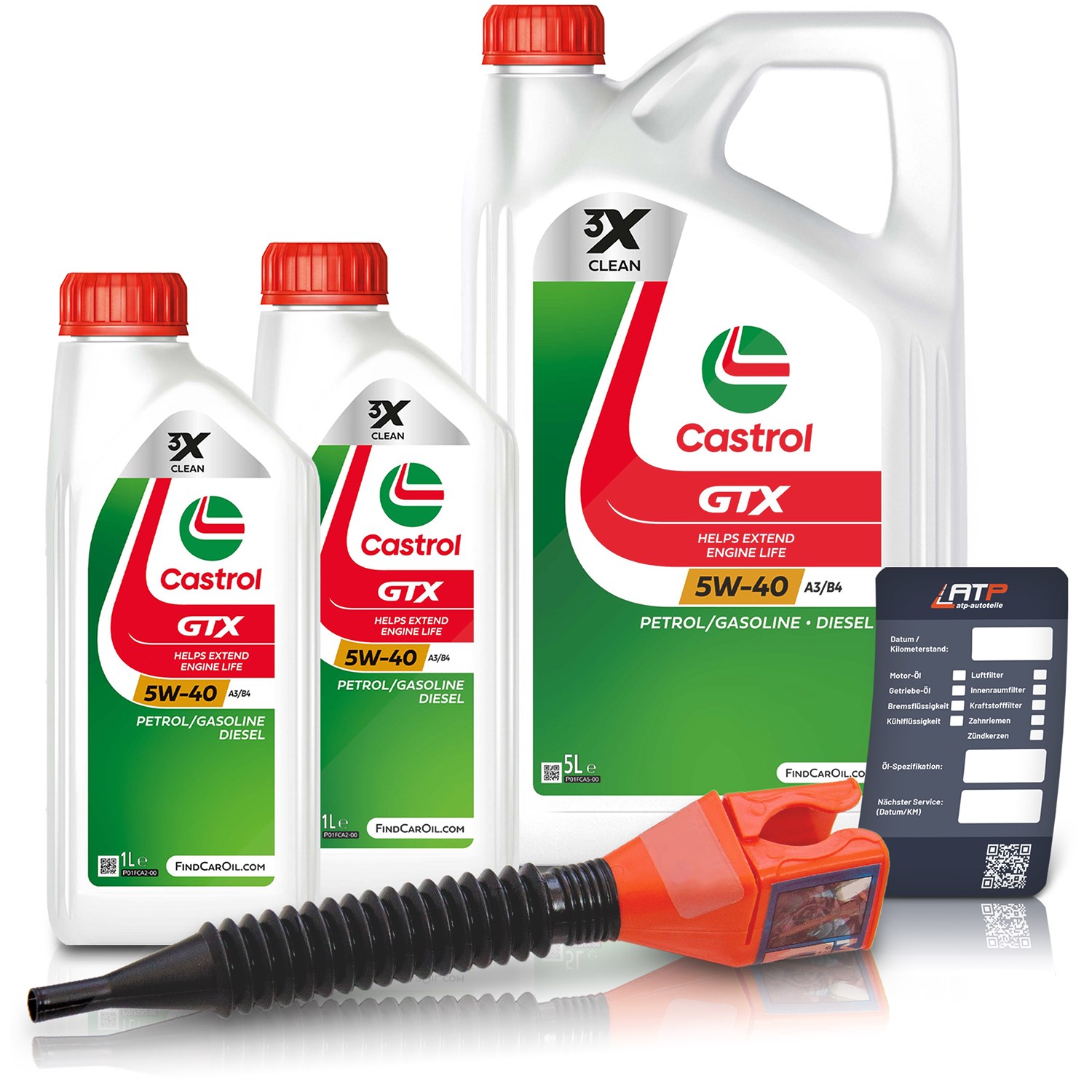 Castrol 7 L GTX 5W-40 A3/B4 + Ölwechsel-Anhänger + Einfülltrichter [Hersteller-Nr. 15F687]