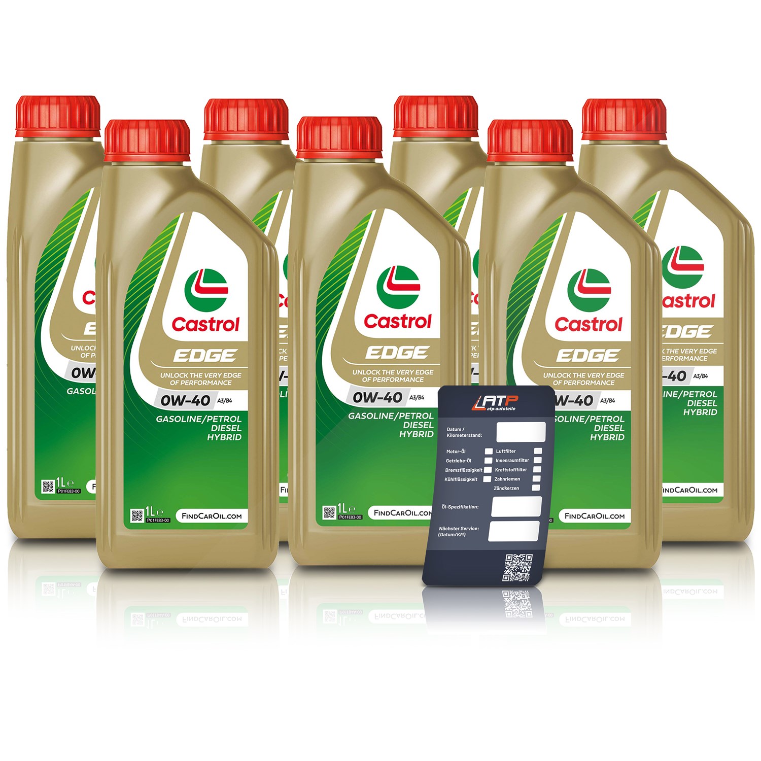 Castrol 7x 1 L EDGE 0W-40 A3/B4 + Ölwechsel-Anhänger [Hersteller-Nr. 15F6B4]