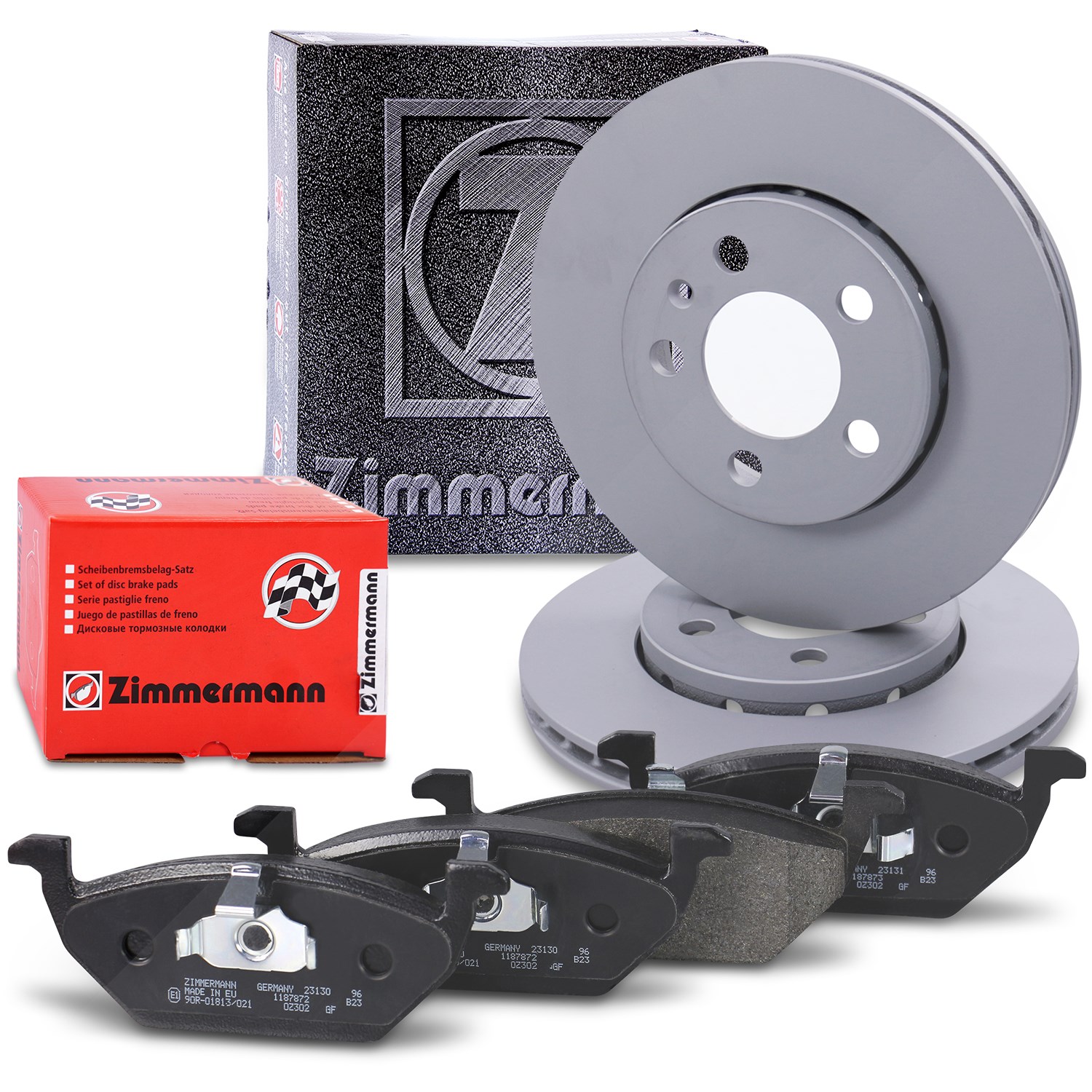 Zimmermann Bremsscheiben + Bremsbeläge Vorderachse [Hersteller-Nr. 10697199] für VW, Skoda, Seat, Streetscooter, Audi