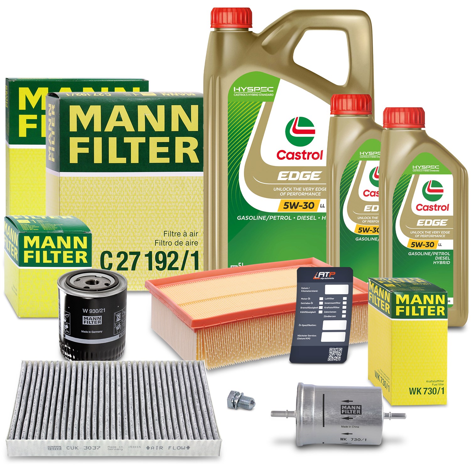 Mann-filter Inspektionspaket Set B + 7l 5W-30 Motoröl [Hersteller-Nr. 40280247] für Audi