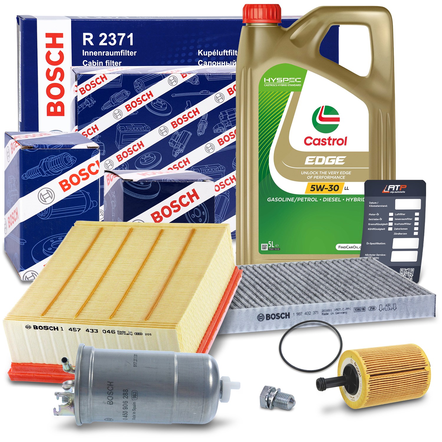 Bosch Inspektionspaket B + 5 L CASTROL 5W-30 LL [Hersteller-Nr. 10492141] für Seat, Audi