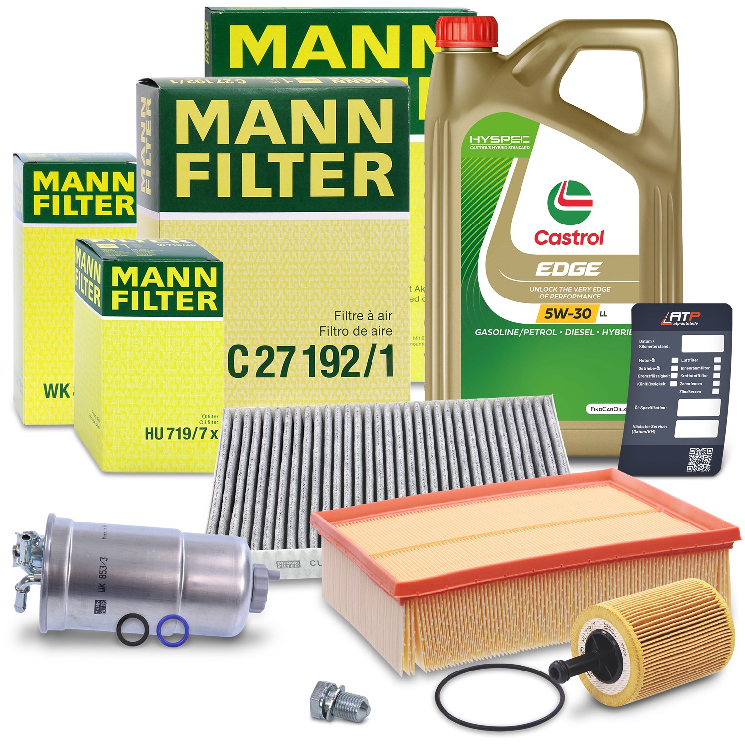 Mann-filter Inspektionspaket B + 5 L CASTROL EDGE FST 5W-30 LL [Hersteller-Nr. 10492119] für Audi