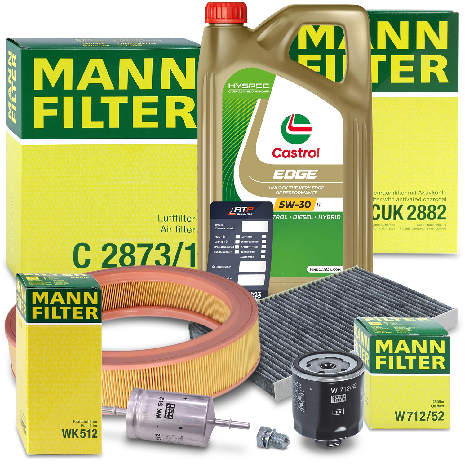 Mann-filter Inspektionspaket B + 5 L CASTROL EDGE FST 5W-30 LL [Hersteller-Nr. 10492401] für VW, Seat