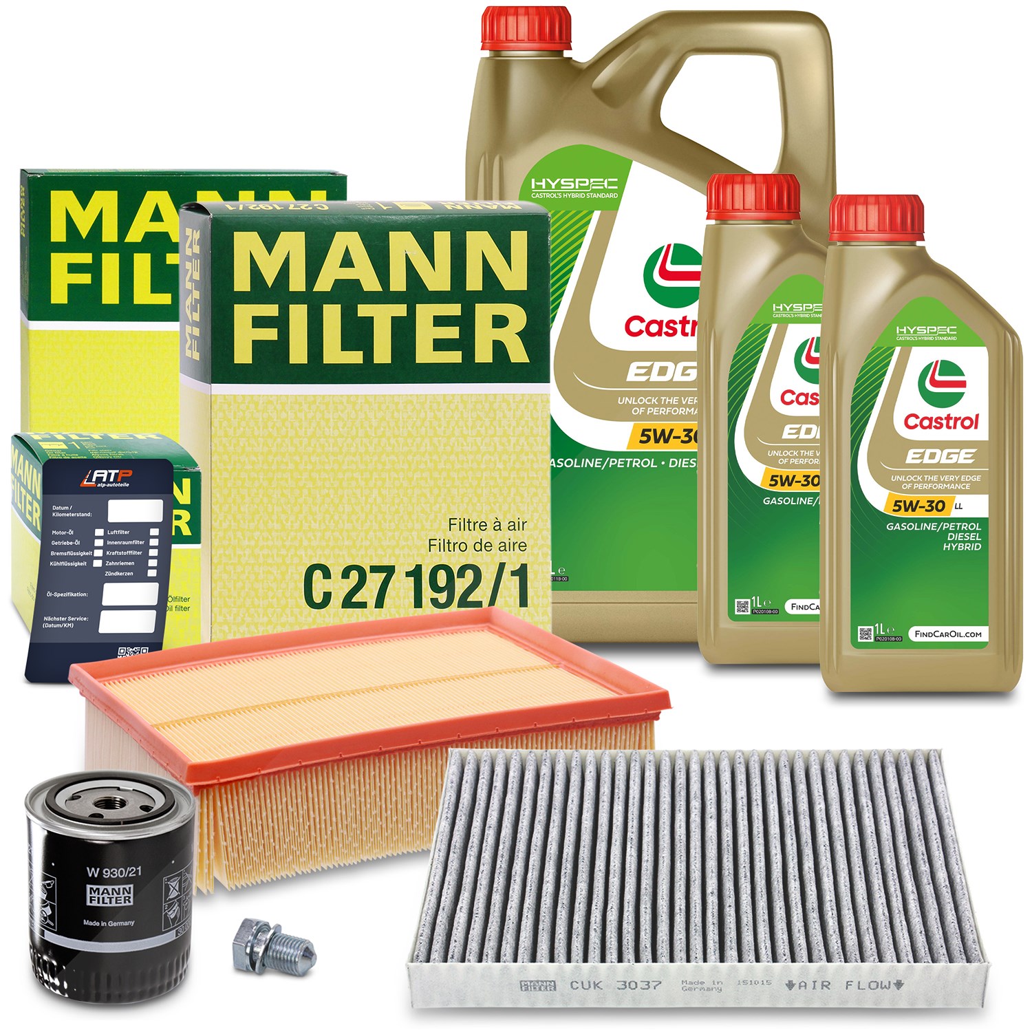 Mann-filter Inspektionspaket Set A + 7l 5W-30 Motoröl [Hersteller-Nr. 40280246] für Audi