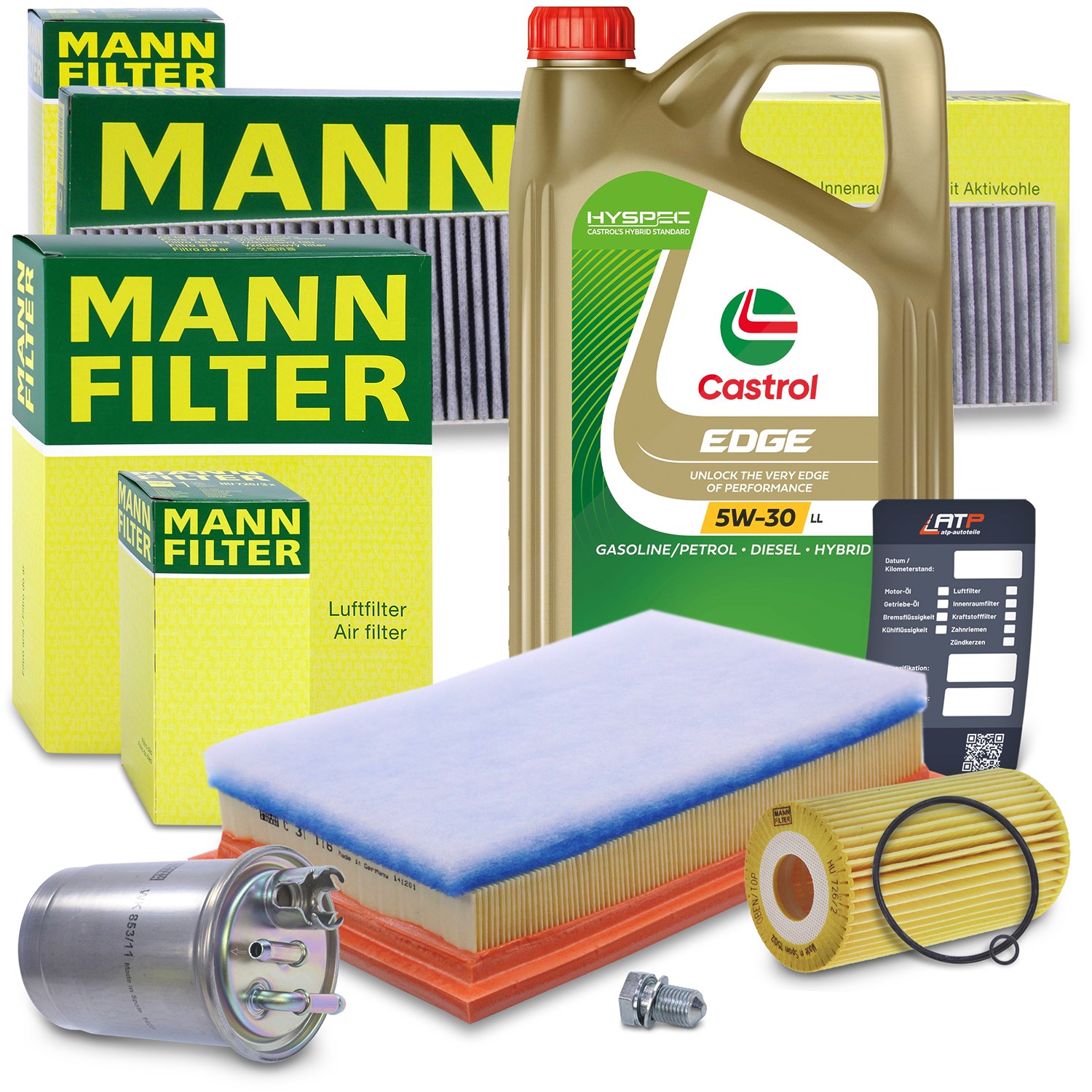Mann-filter Inspektionspaket B + 5 L CASTROL EDGE FST 5W-30 LL [Hersteller-Nr. 10492128] für VW, Seat