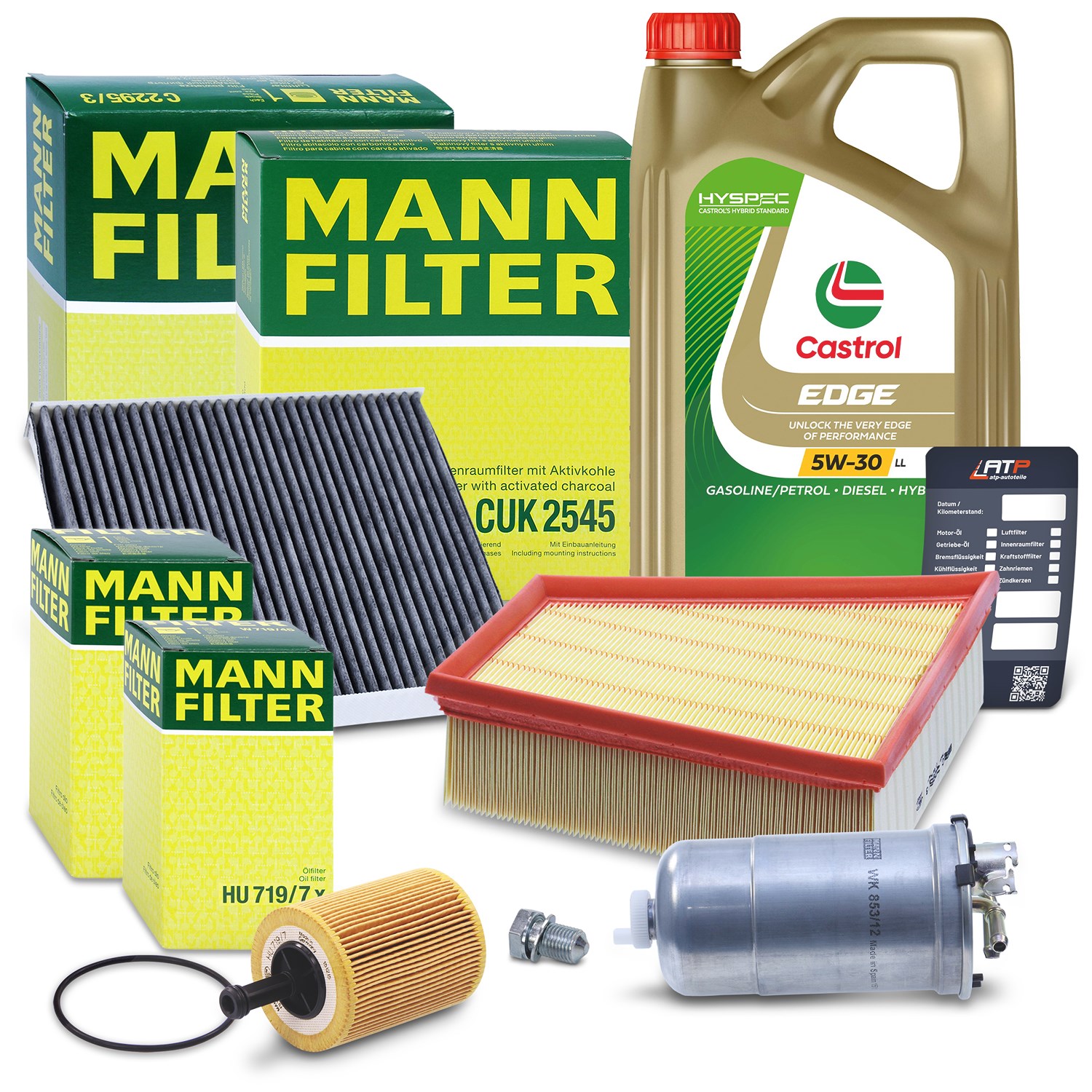 Mann-filter Inspektionspaket B + 5 L CASTROL EDGE FST 5W-30 LL [Hersteller-Nr. 10492126] für Skoda, VW, Seat