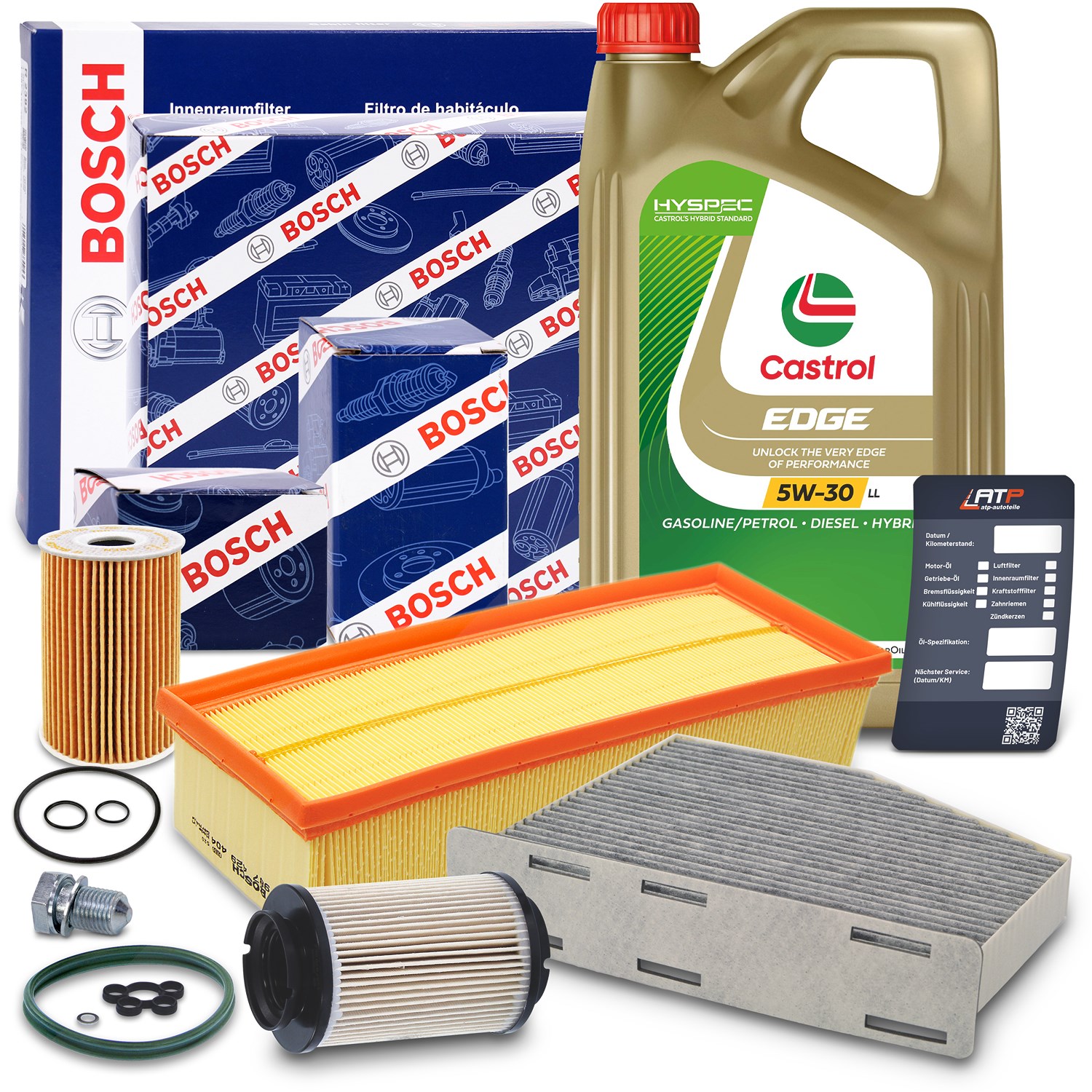 Bosch Inspektionspaket B + 5 L CASTROL 5W-30 LL [Hersteller-Nr. 10492138] für Seat, VW, Audi, Skoda