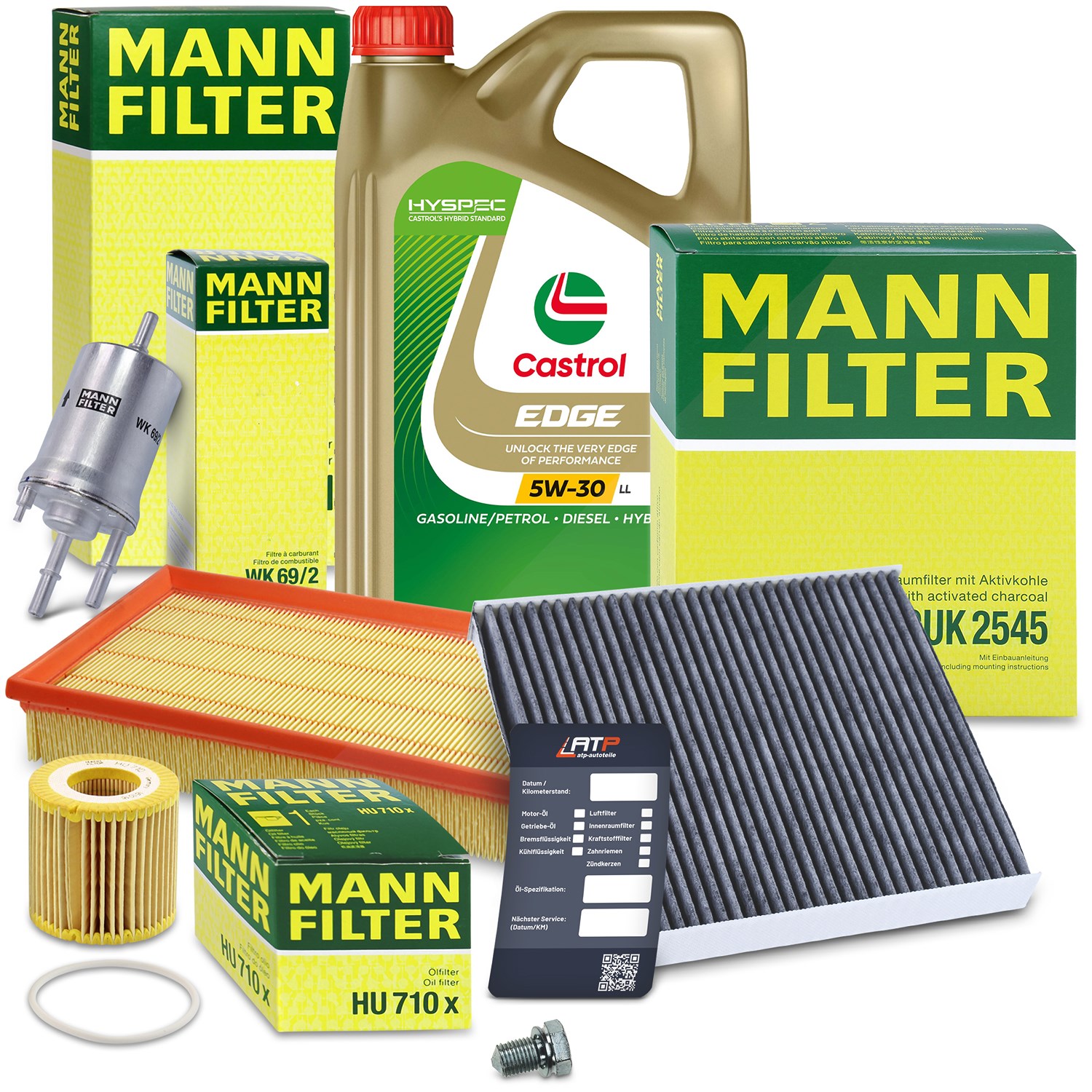 Mann-filter Inspektionspaket B + 5 L CASTROL EDGE FST 5W-30 LL [Hersteller-Nr. 10492379] für VW, Seat