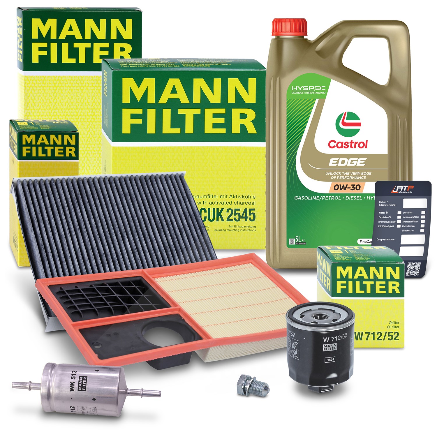 Mann-filter Inspektionspaket B + 5L CASTROL EDGE FST 0W-30 [Hersteller-Nr. 10492512] für VW, Skoda, Seat