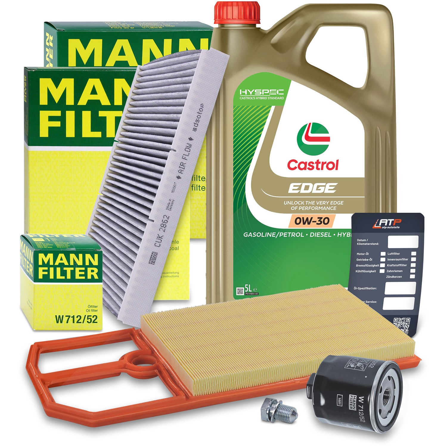 Mann-filter Inspektionspaket A + 5L CASTROL EDGE FST 0W-30 [Hersteller-Nr. 10492853] für Skoda, VW