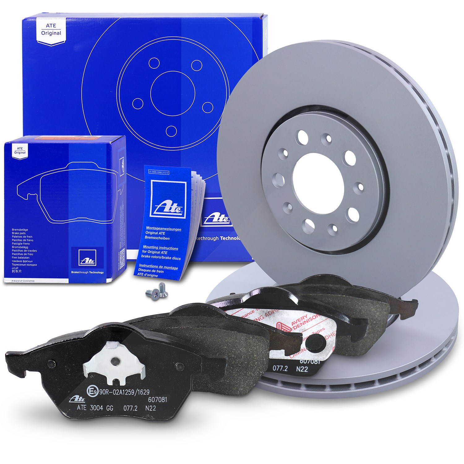 Ate Bremsscheiben+Bremsbeläge Vorderachse Belüftet [Hersteller-Nr. 10696755] für VW, Skoda, Audi, Seat