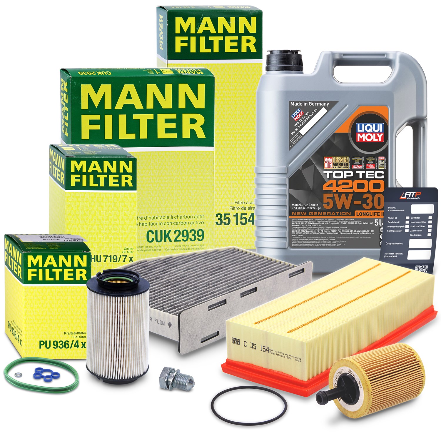 Mann-filter Inspektionspaket B + 5l 5W-30 Motoröl [Hersteller-Nr. 40511259] für Skoda, VW, Audi, Seat