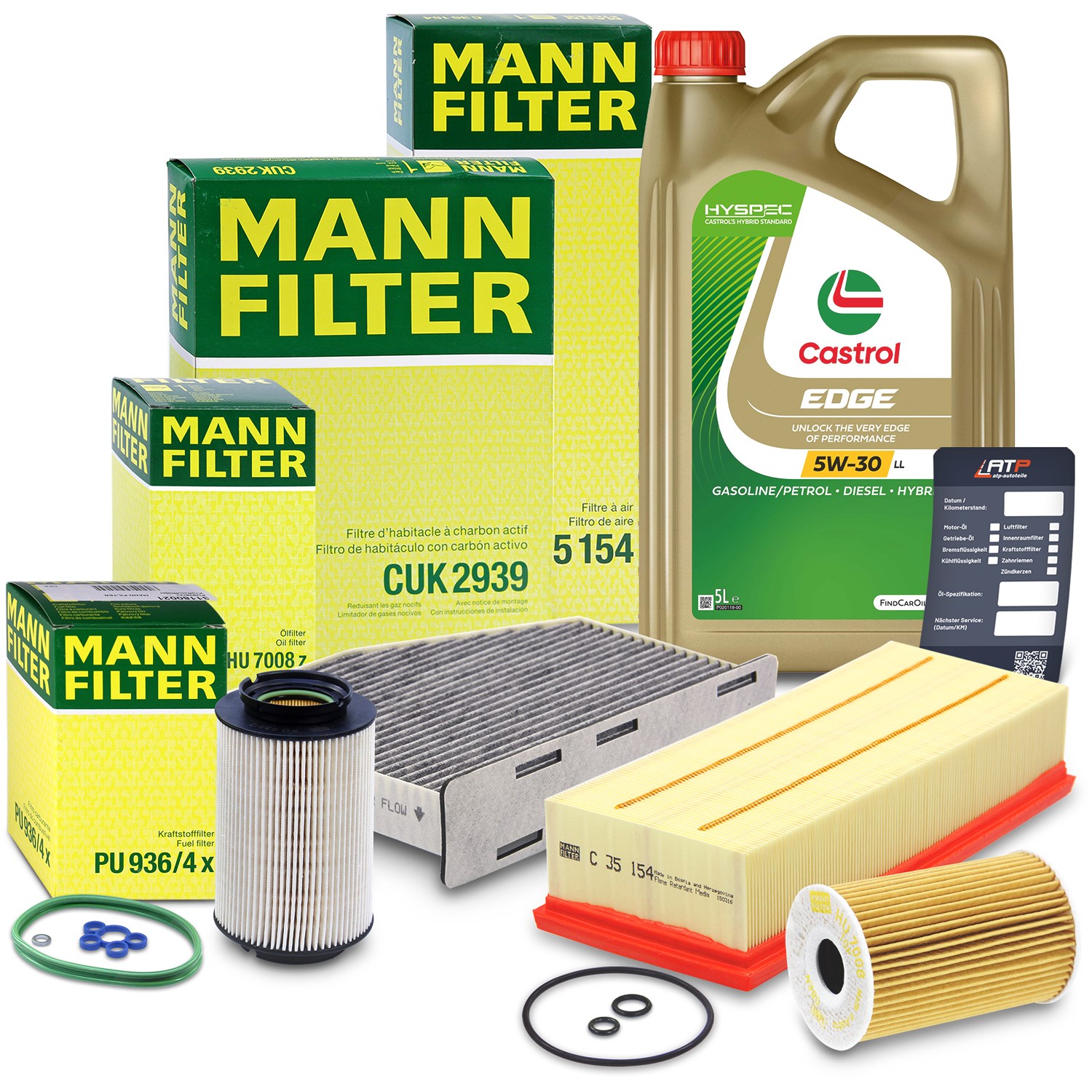 Mann-filter Inspektionspaket B + 5 L CASTROL EDGE FST 5W-30 LL [Hersteller-Nr. 10492114] für Skoda, VW, Seat, Audi
